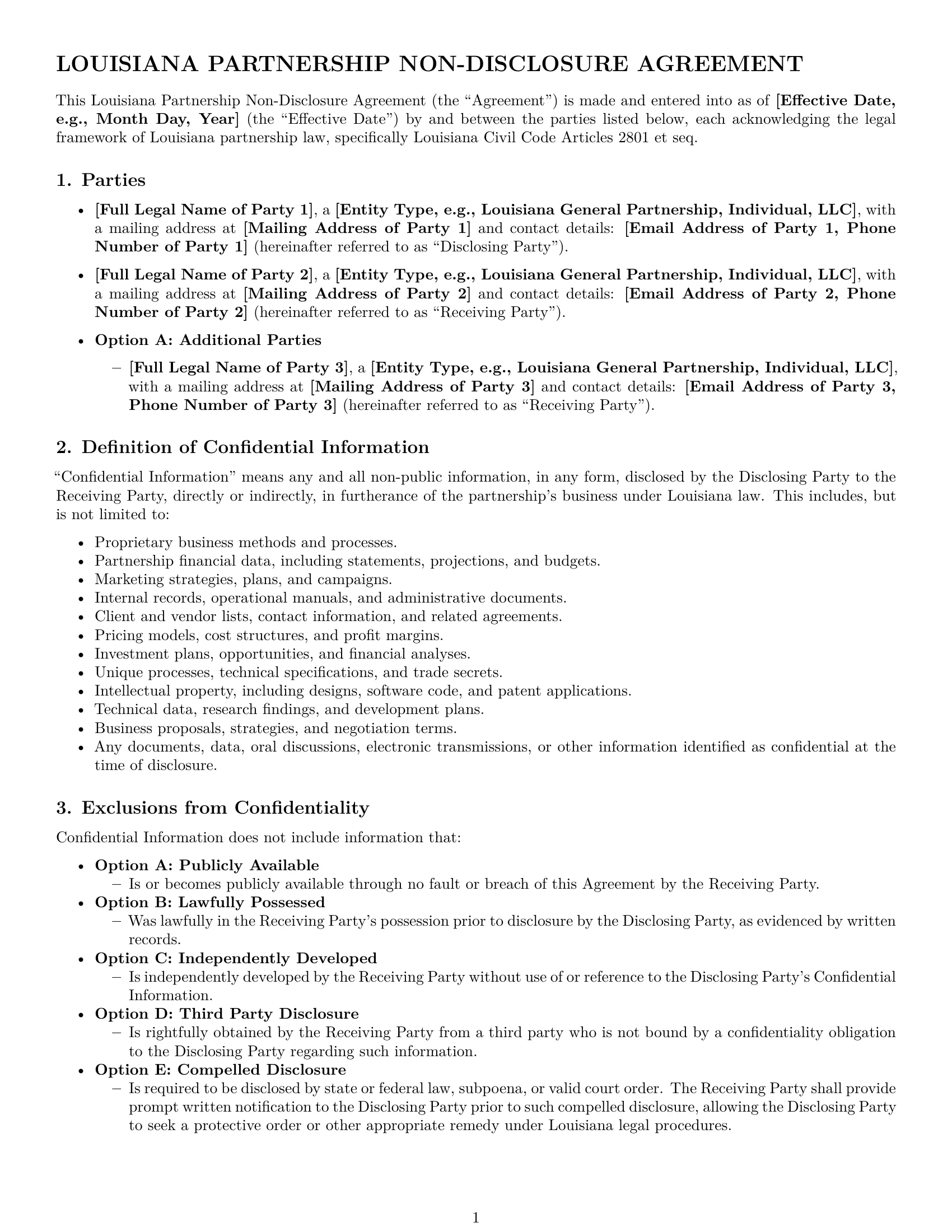 Preview page 1 of Pro Louisiana partnership nda template
