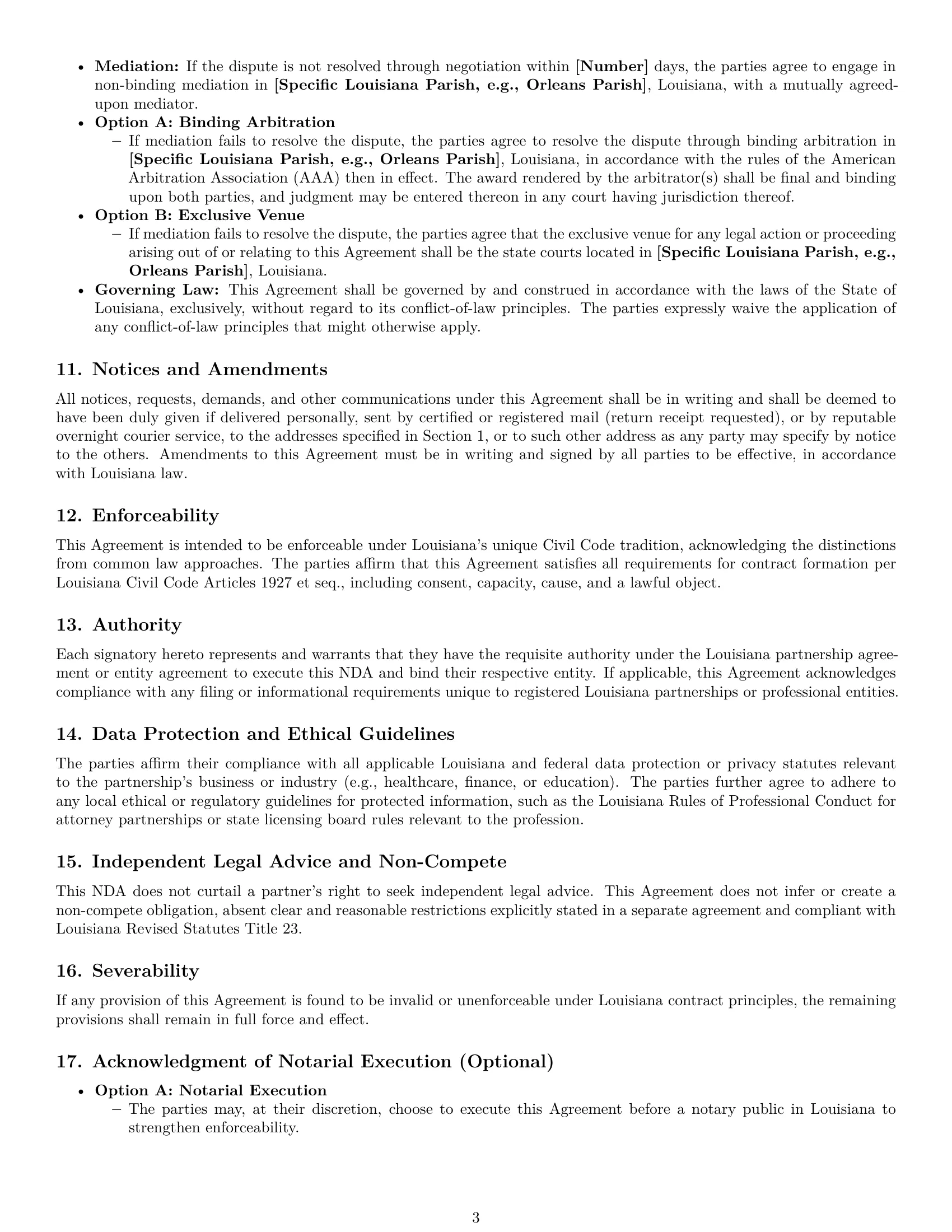 Preview page 3 of Pro Louisiana partnership nda template