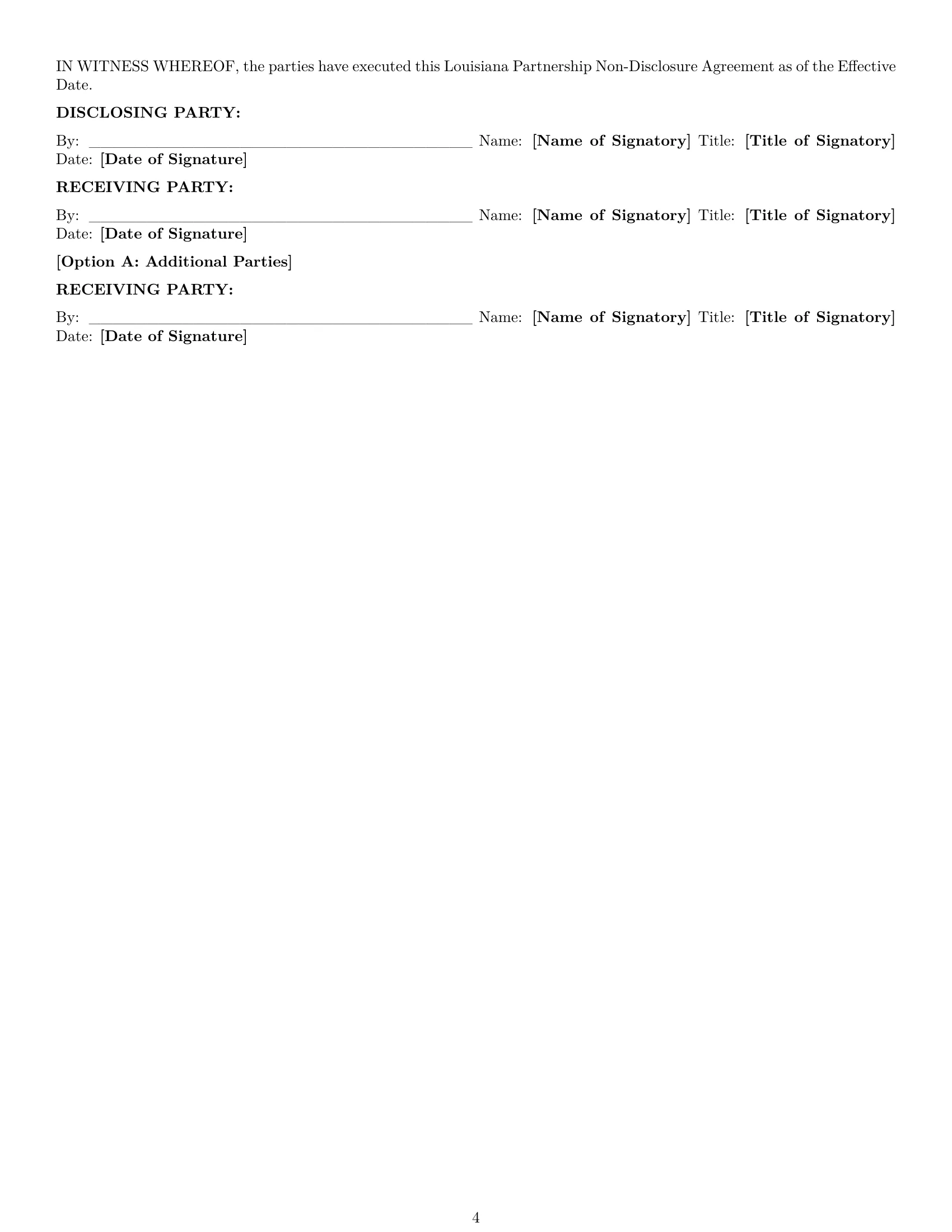 Preview page 4 of Pro Louisiana partnership nda template