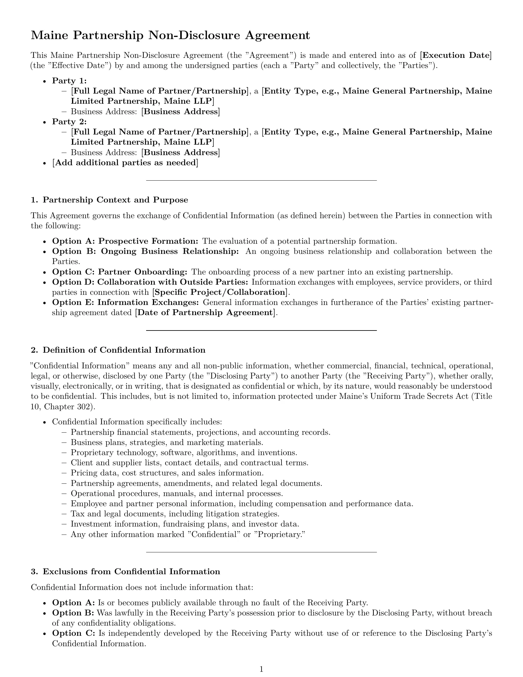 Preview page 1 of Pro Maine partnership nda template