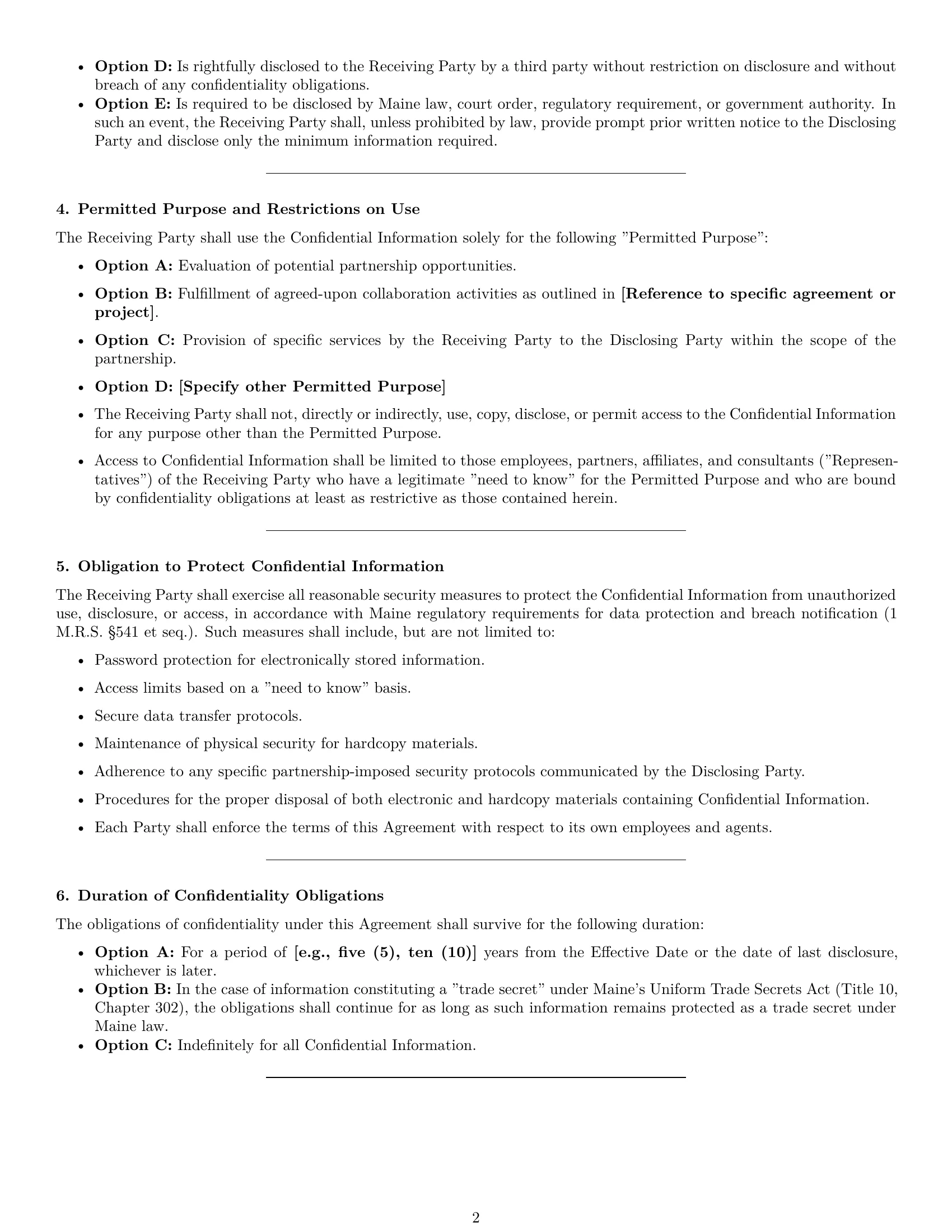 Preview page 2 of Pro Maine partnership nda template