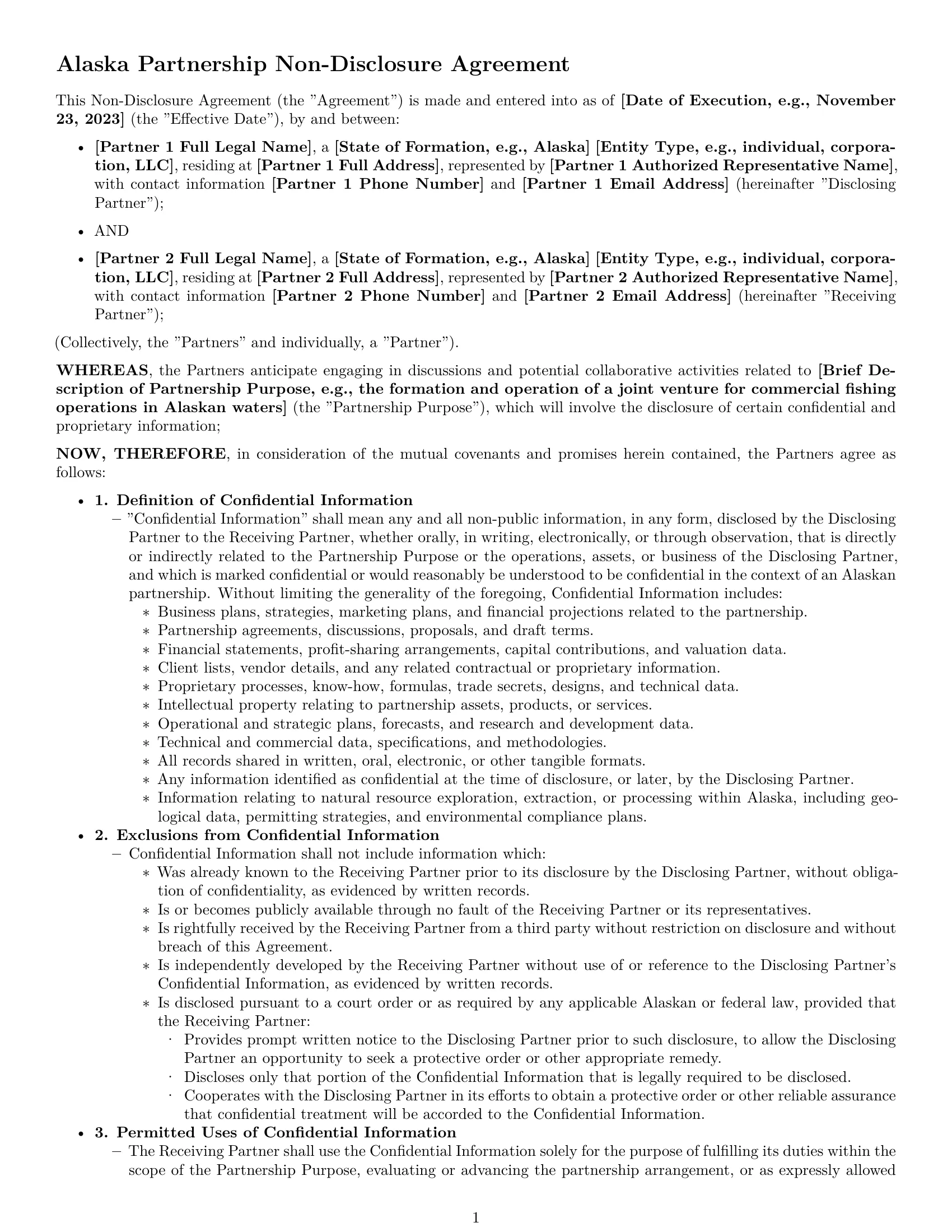 Preview page 1 of Pro Alaska partnership nda template