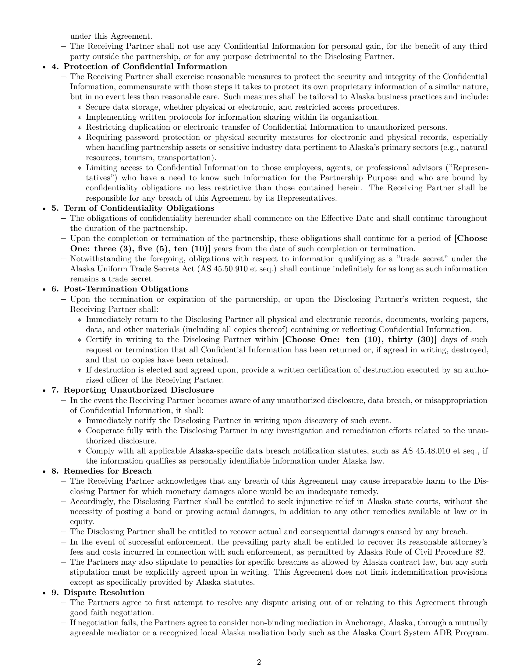 Preview page 2 of Pro Alaska partnership nda template