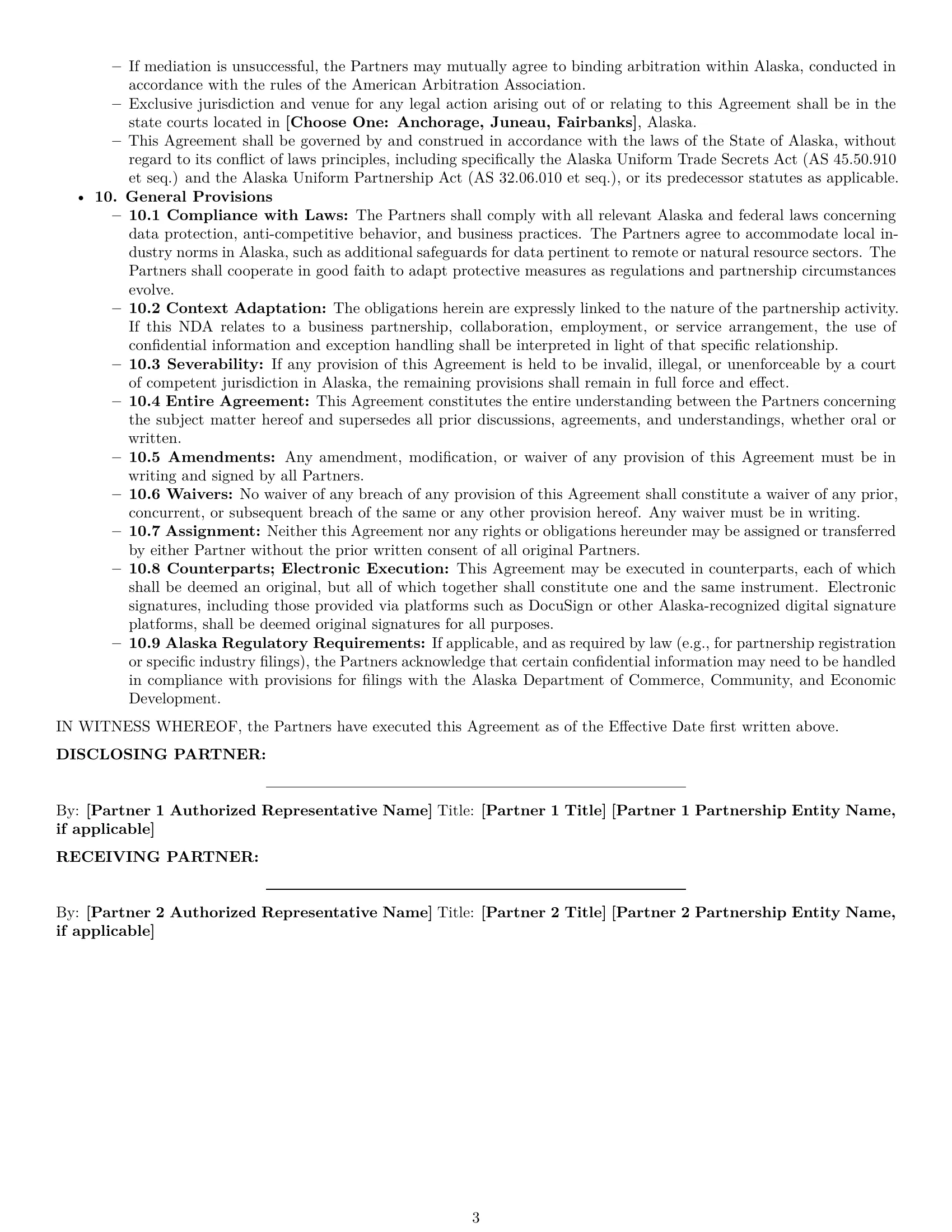 Preview page 3 of Pro Alaska partnership nda template