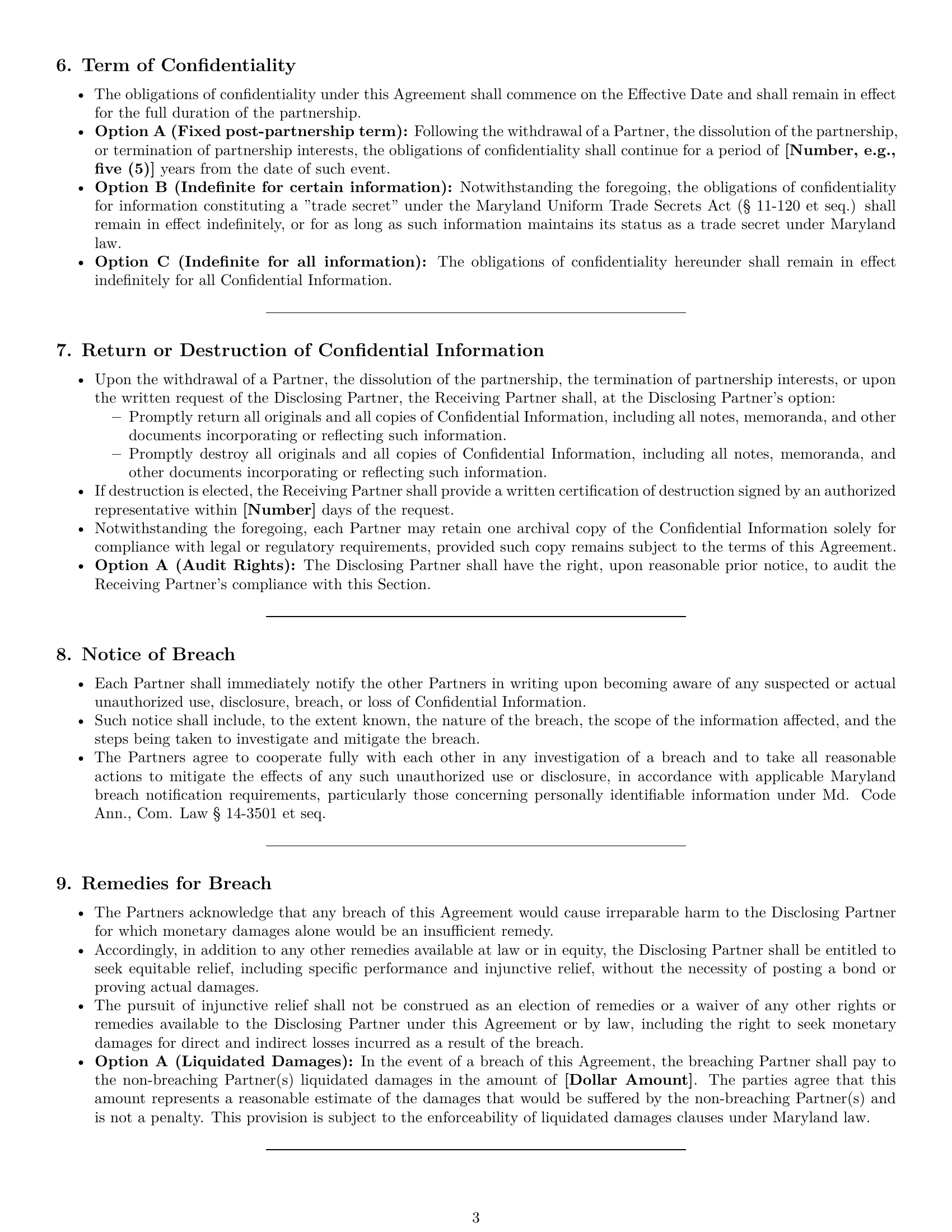 Preview page 3 of Pro Maryland partnership nda template