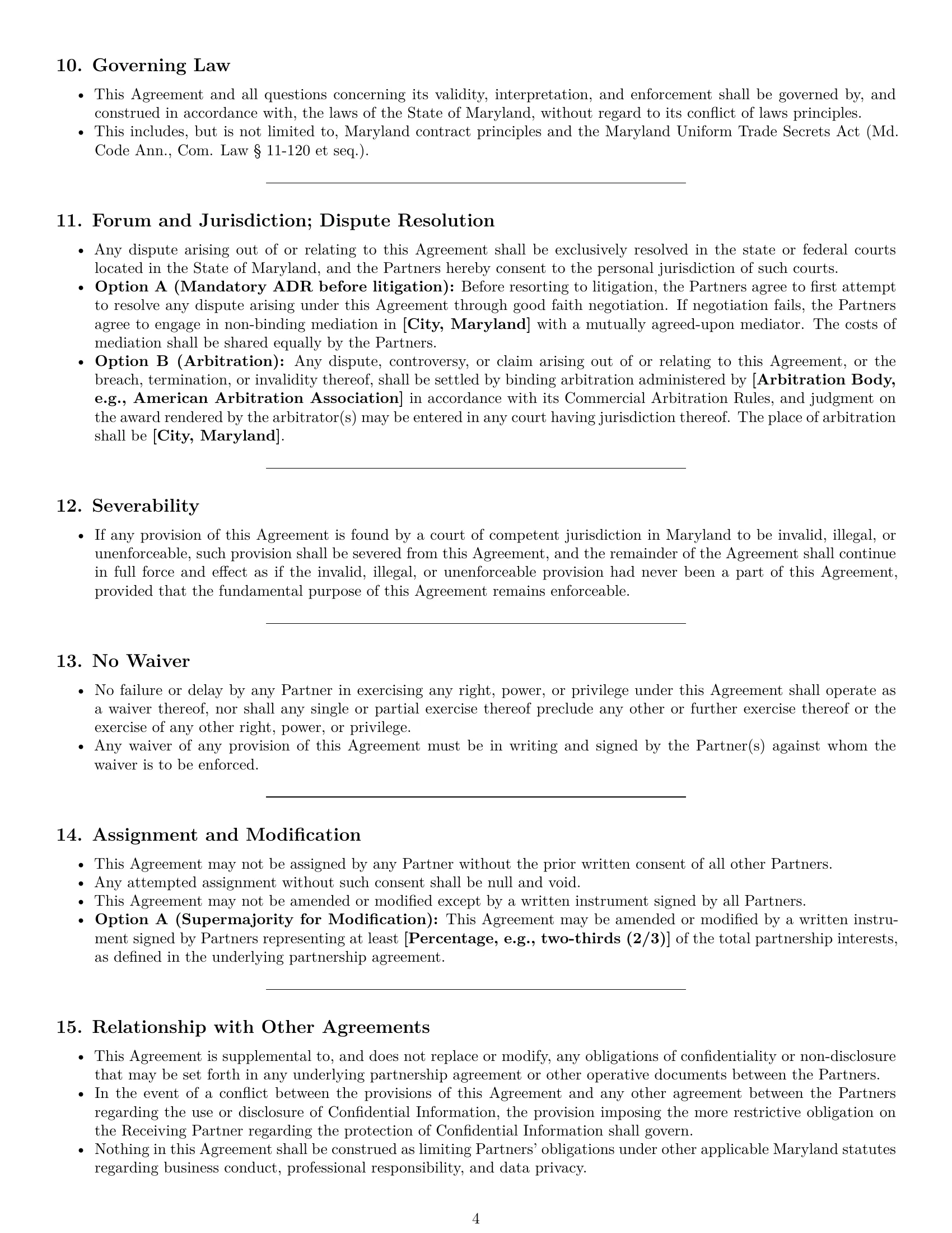 Preview page 4 of Pro Maryland partnership nda template