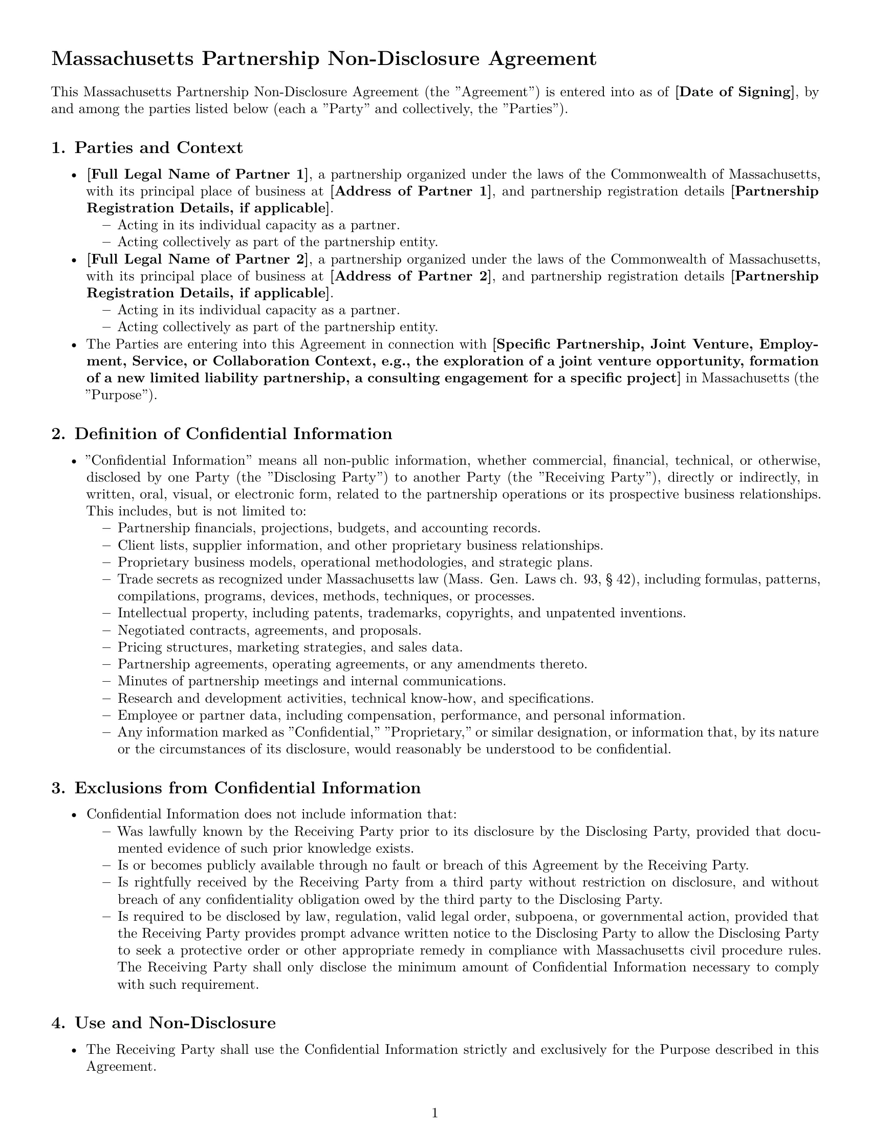 Preview page 1 of Pro Massachusetts partnership nda template