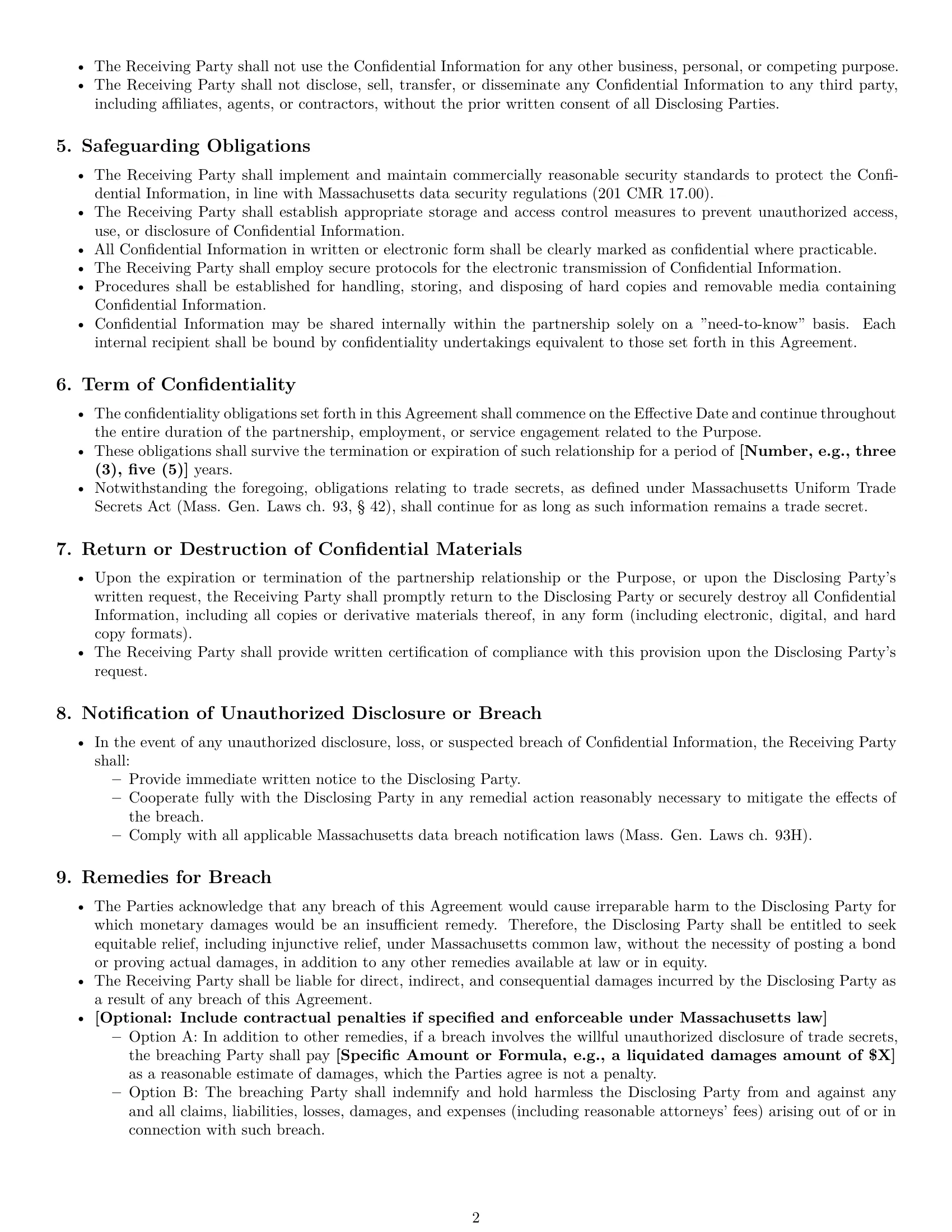 Preview page 2 of Pro Massachusetts partnership nda template