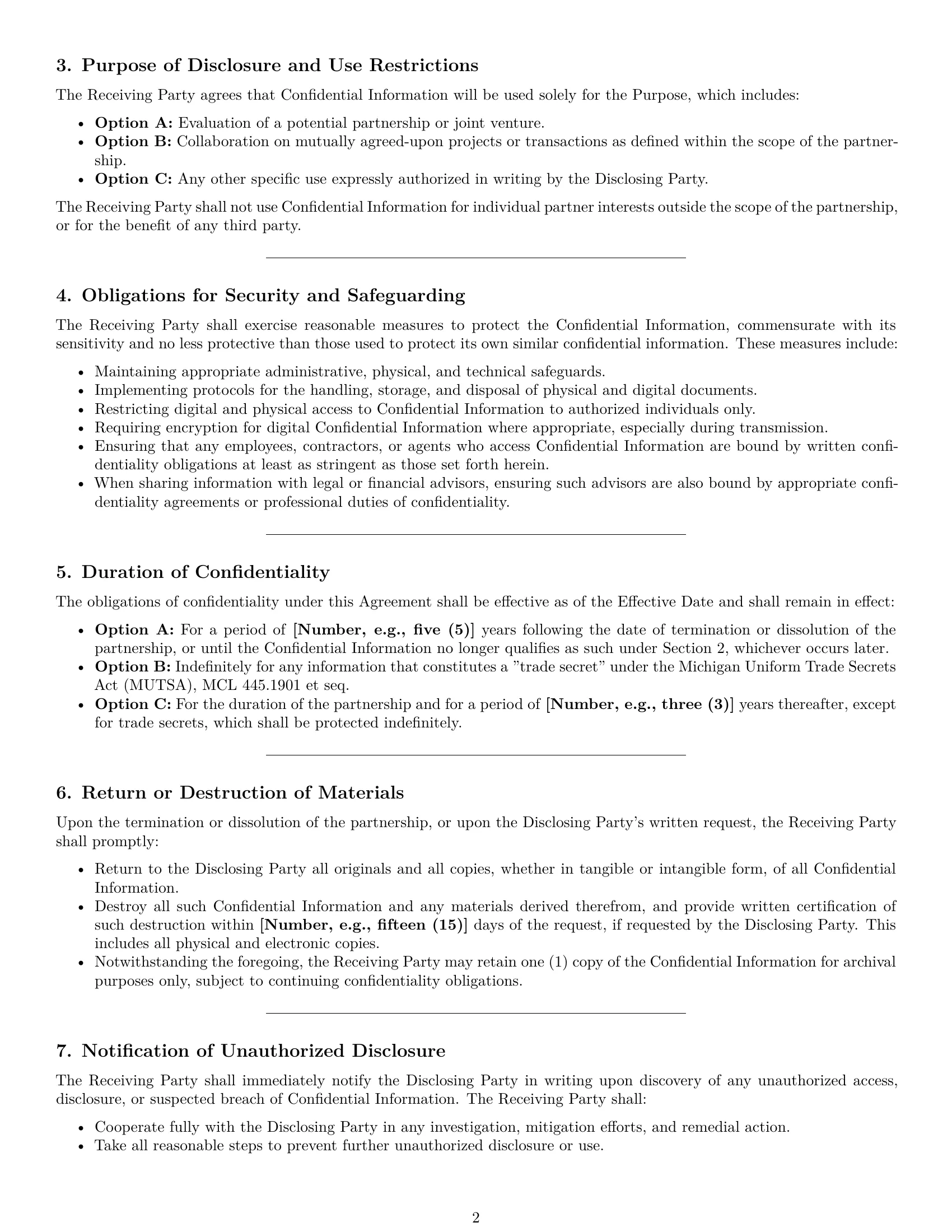 Preview page 2 of Pro Michigan partnership nda template