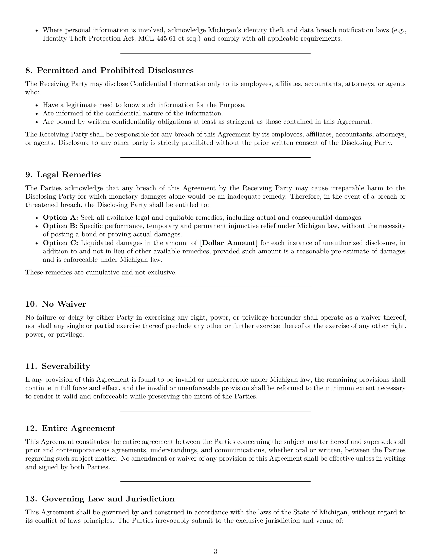 Preview page 3 of Pro Michigan partnership nda template