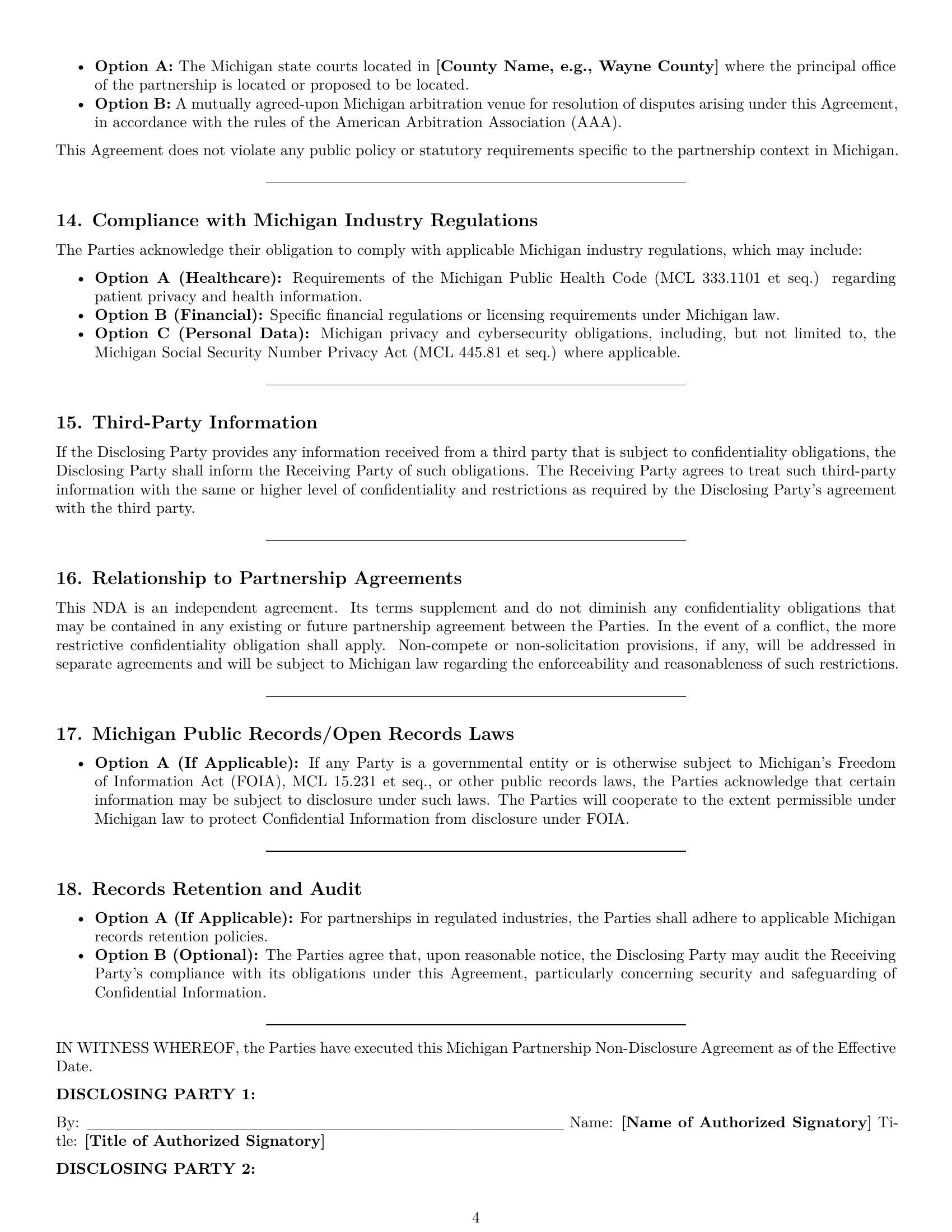 Preview page 4 of Pro Michigan partnership nda template