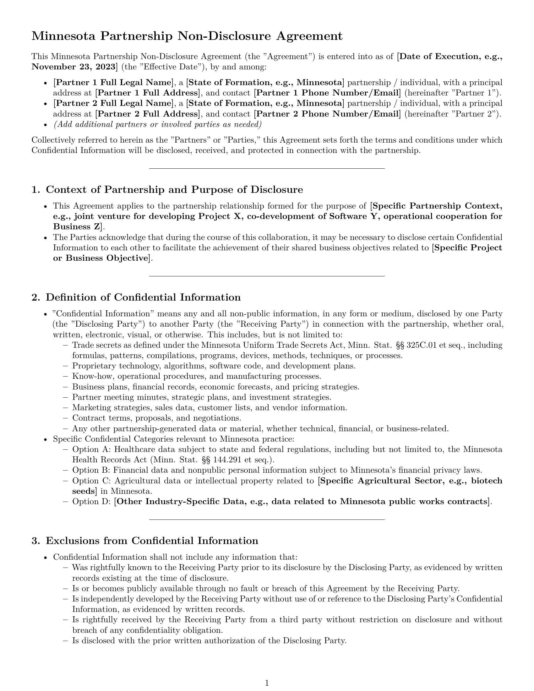 Preview page 1 of Pro Minnesota partnership nda template