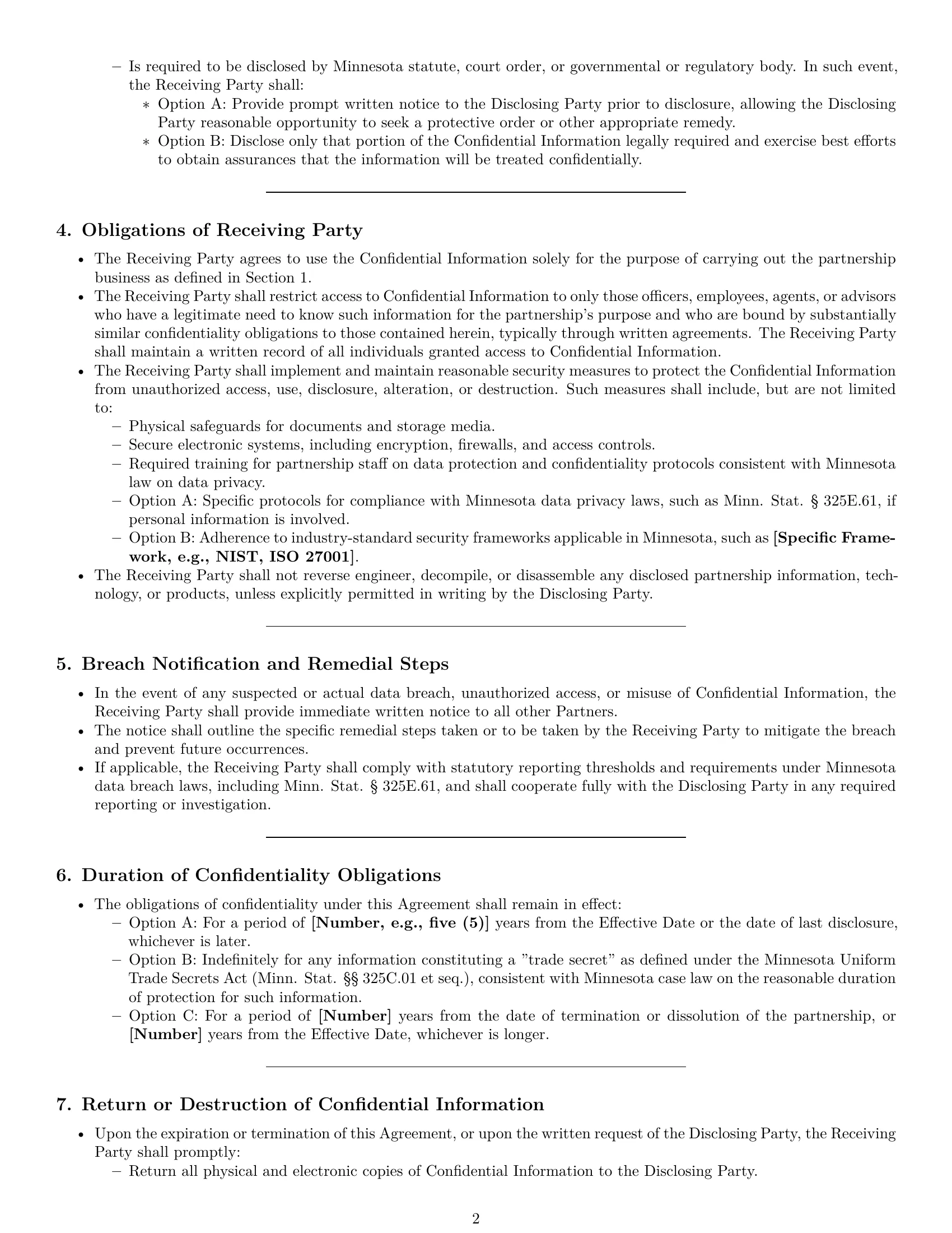 Preview page 2 of Pro Minnesota partnership nda template