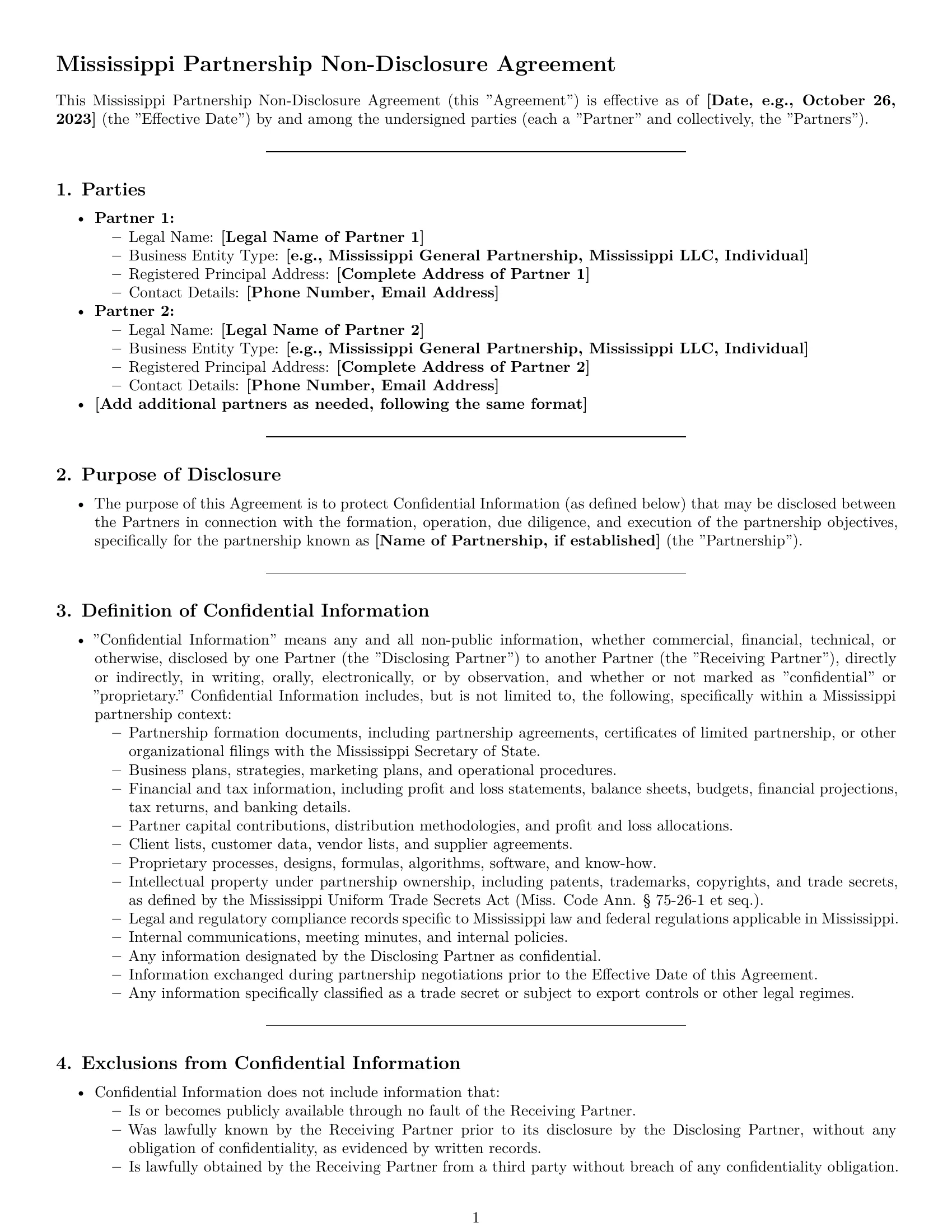 Preview page 1 of Pro Mississippi partnership nda template
