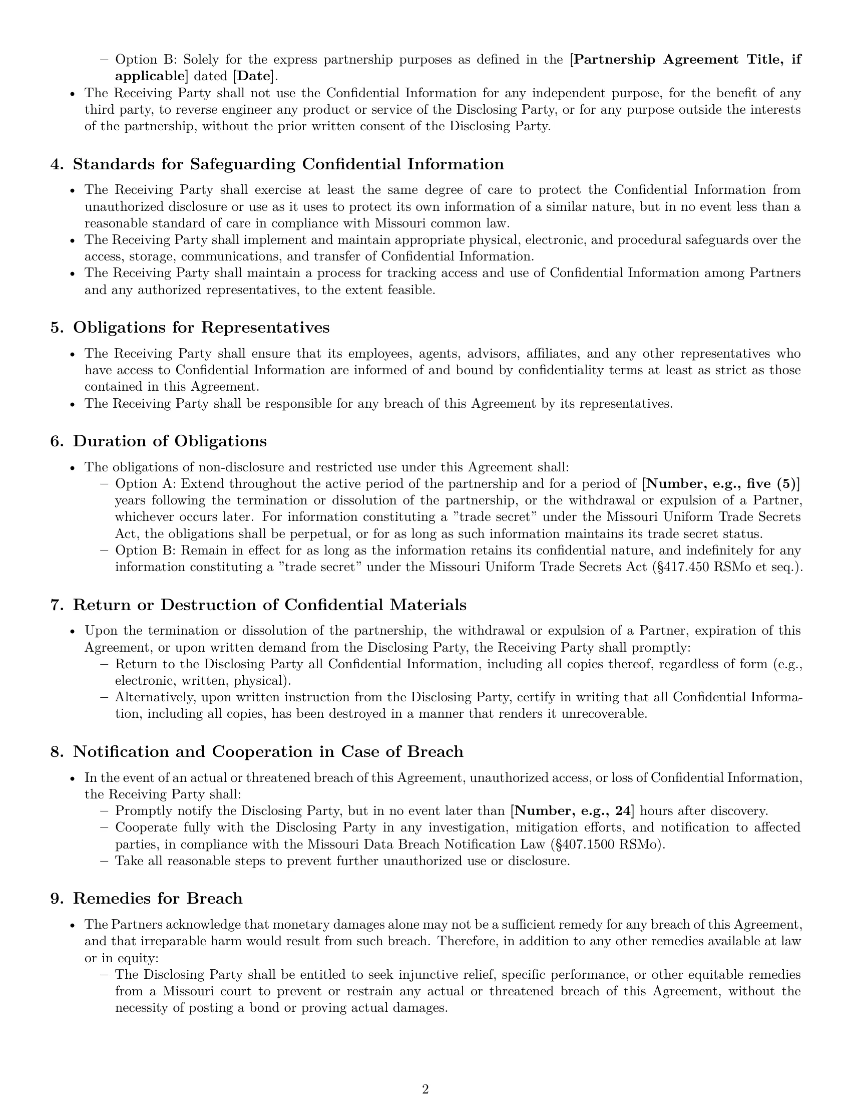 Preview page 2 of Pro Missouri partnership nda template