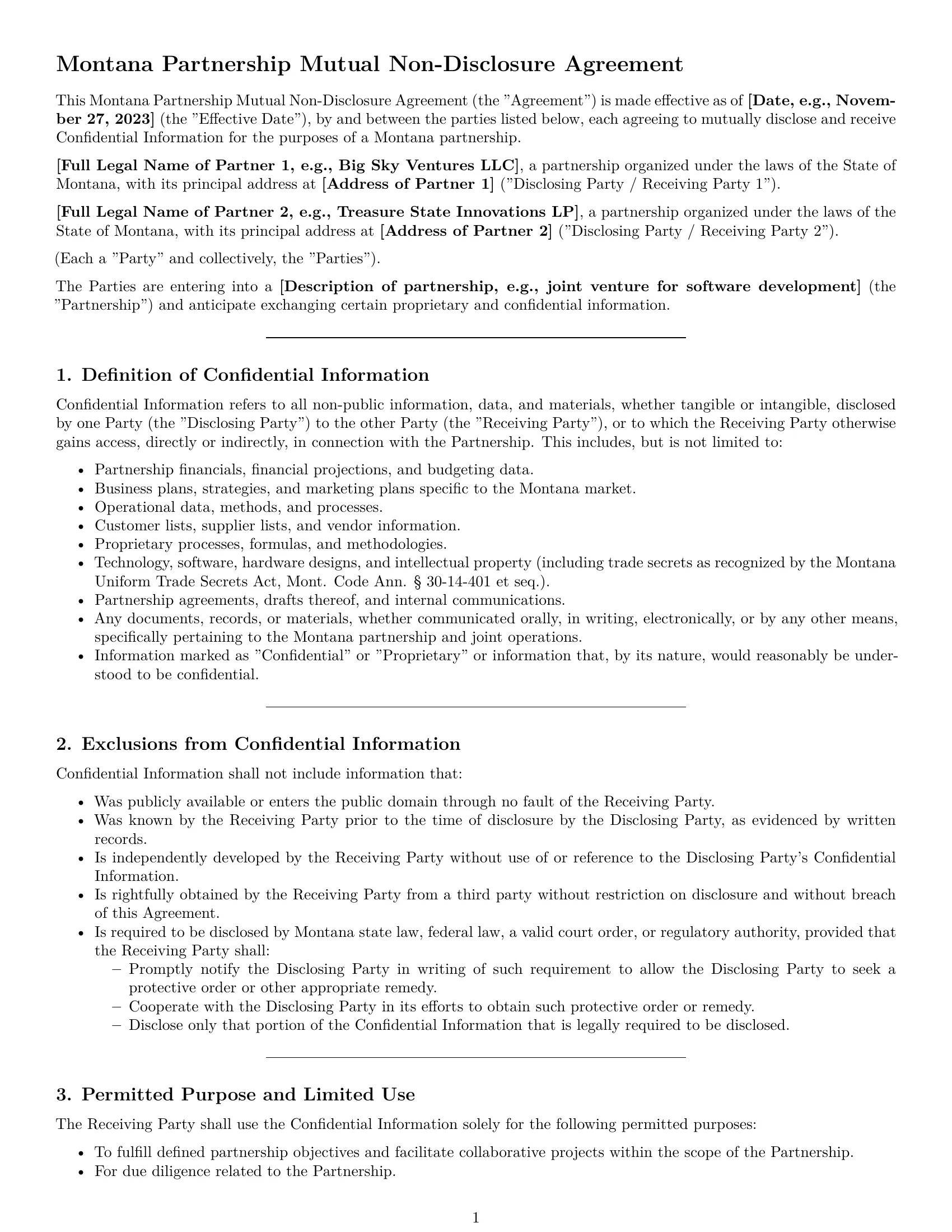 Preview page 1 of Pro Montana partnership nda template