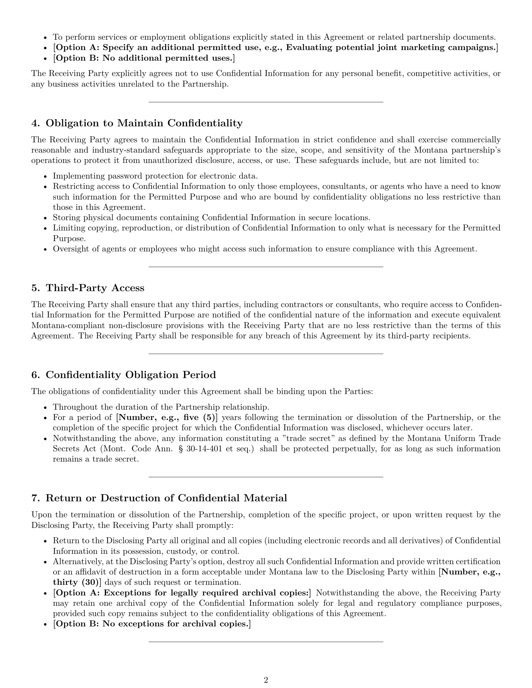 Preview page 2 of Pro Montana partnership nda template