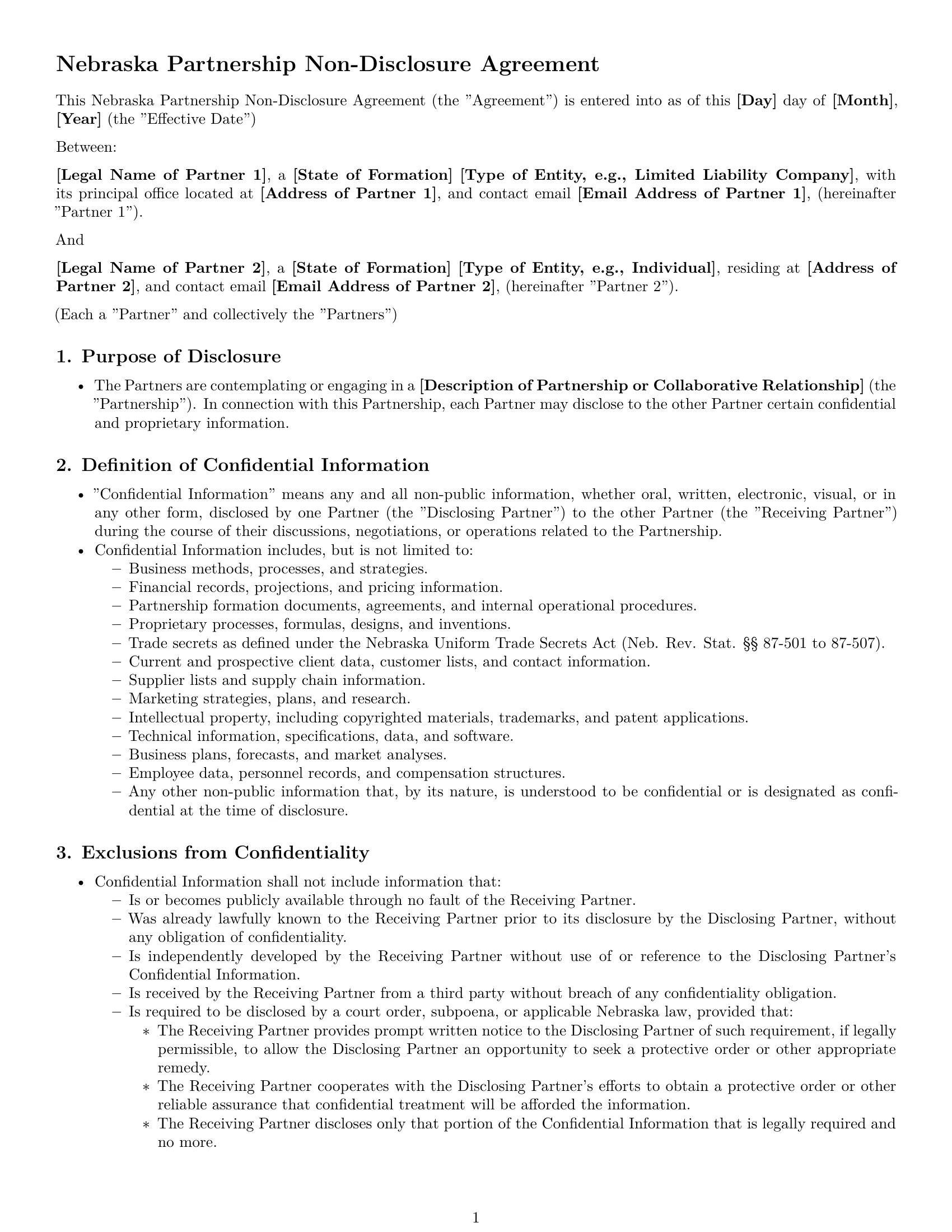 Preview page 1 of Pro Nebraska partnership nda template