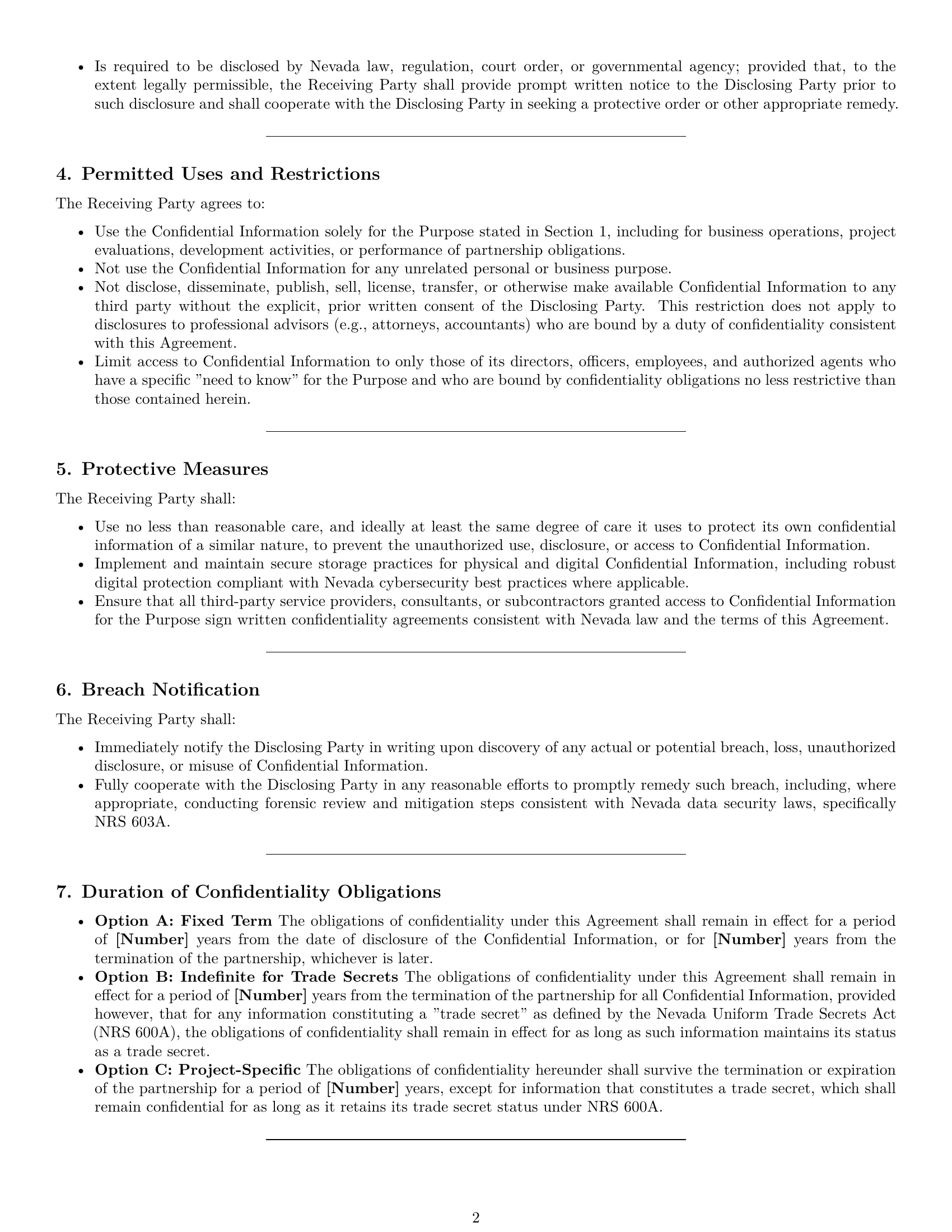 Preview page 2 of Pro Nevada partnership nda template
