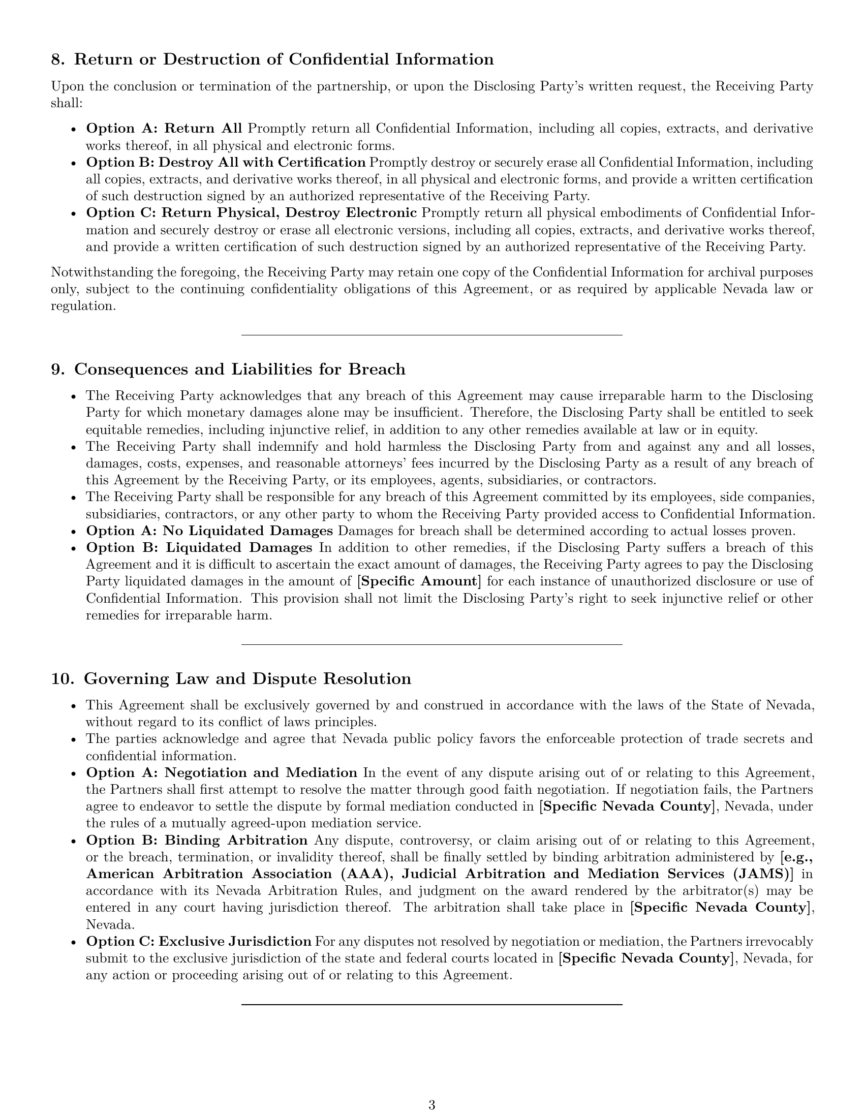 Preview page 3 of Pro Nevada partnership nda template