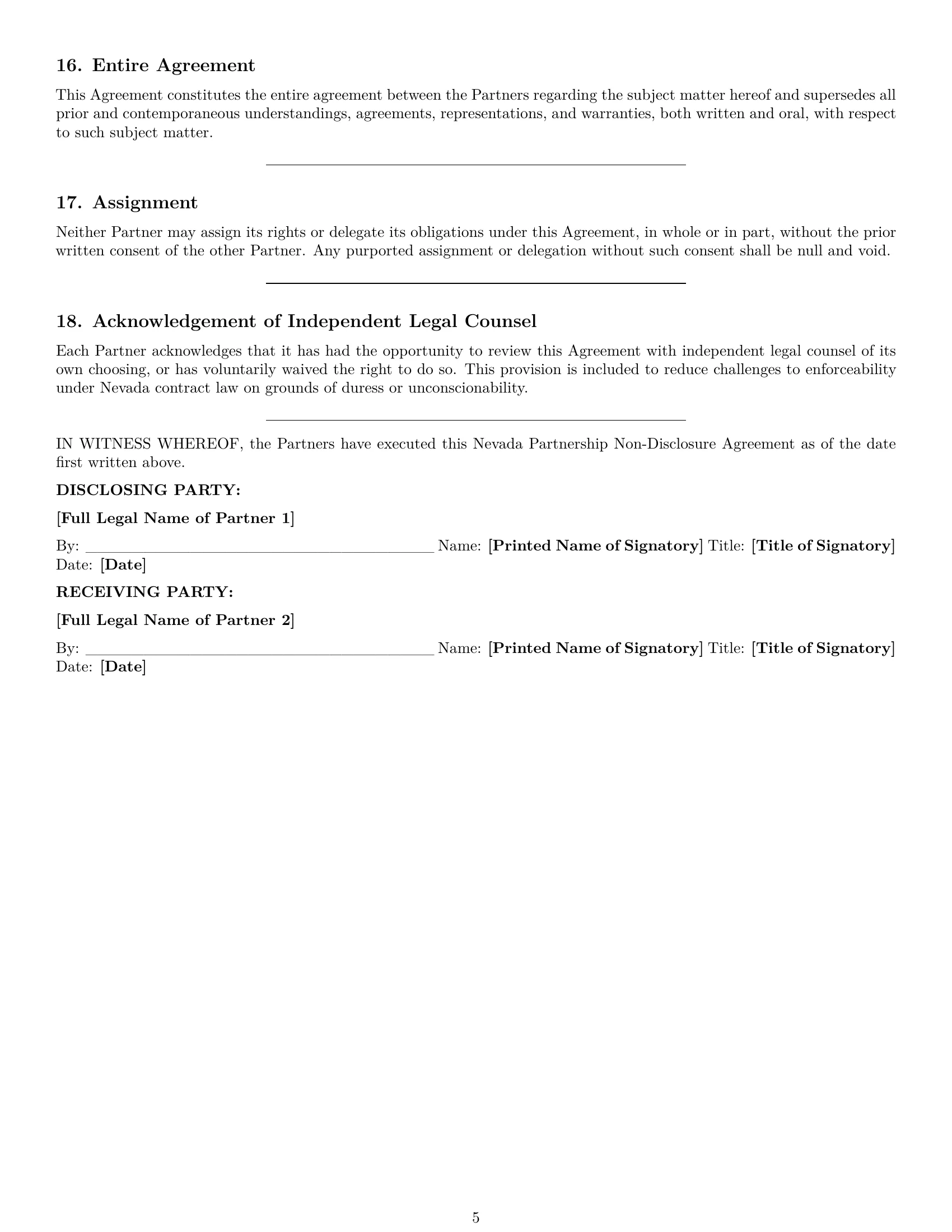 Preview page 5 of Pro Nevada partnership nda template