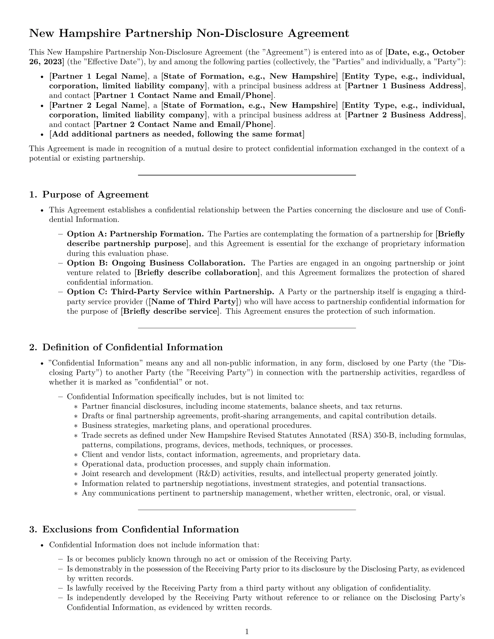 Preview page 1 of Pro New Hampshire partnership nda template
