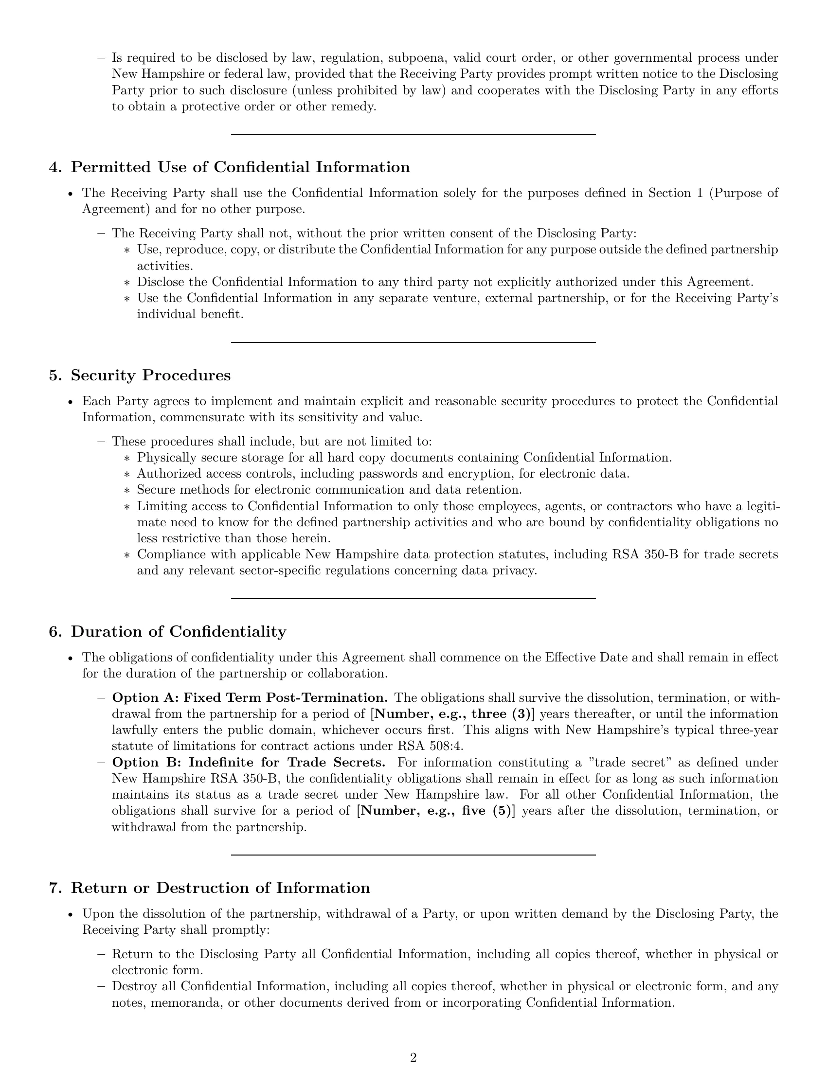 Preview page 2 of Pro New Hampshire partnership nda template