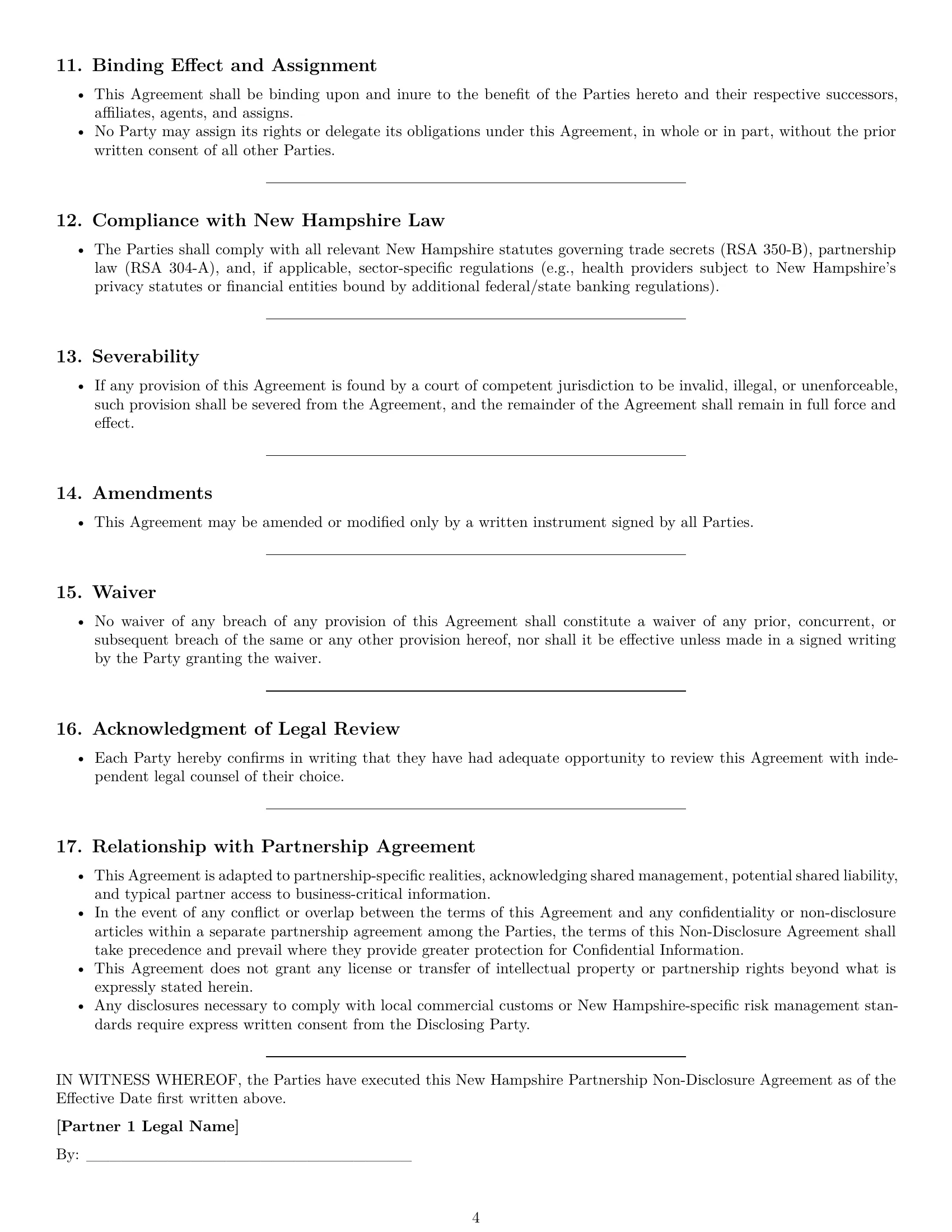 Preview page 4 of Pro New Hampshire partnership nda template