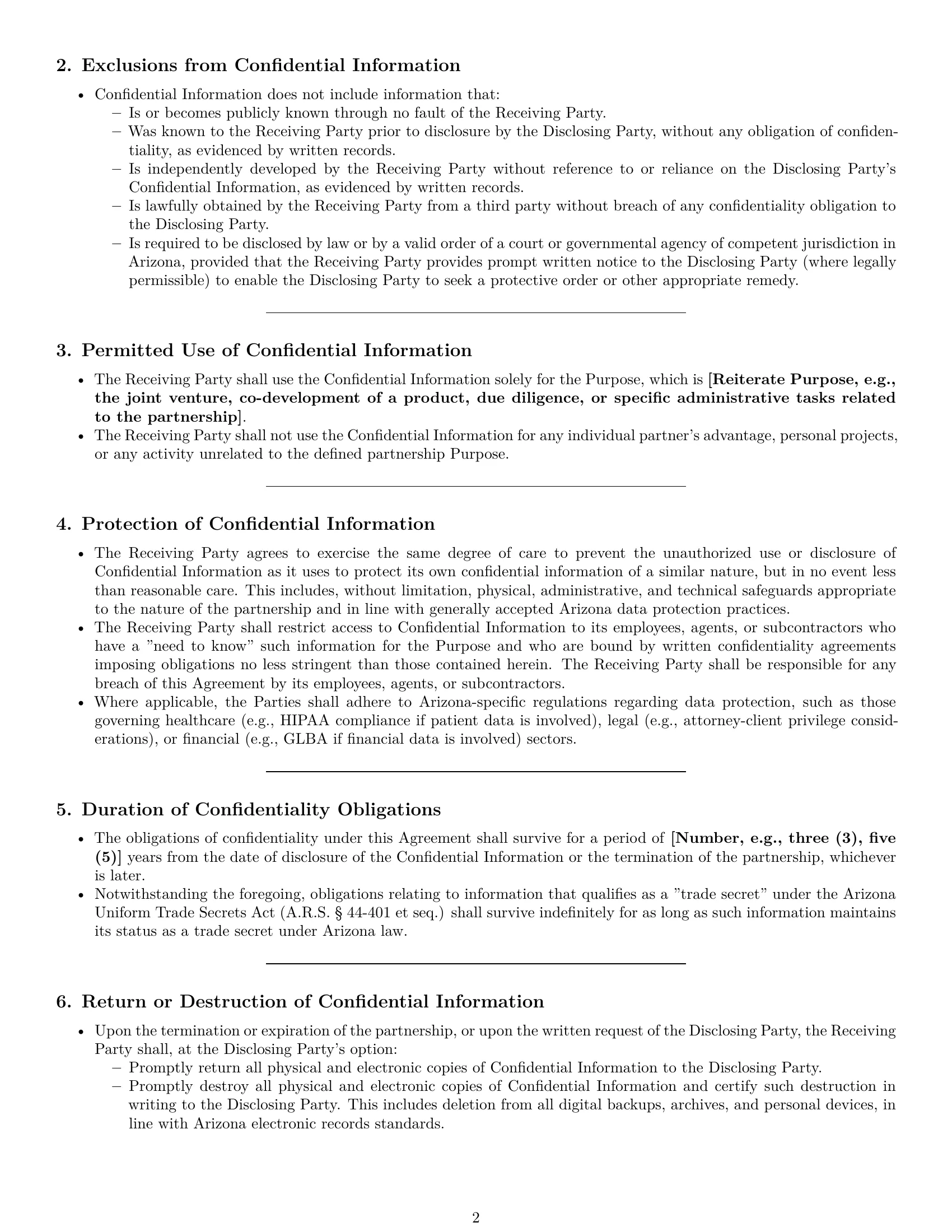 Preview page 2 of Pro Arizona partnership nda template