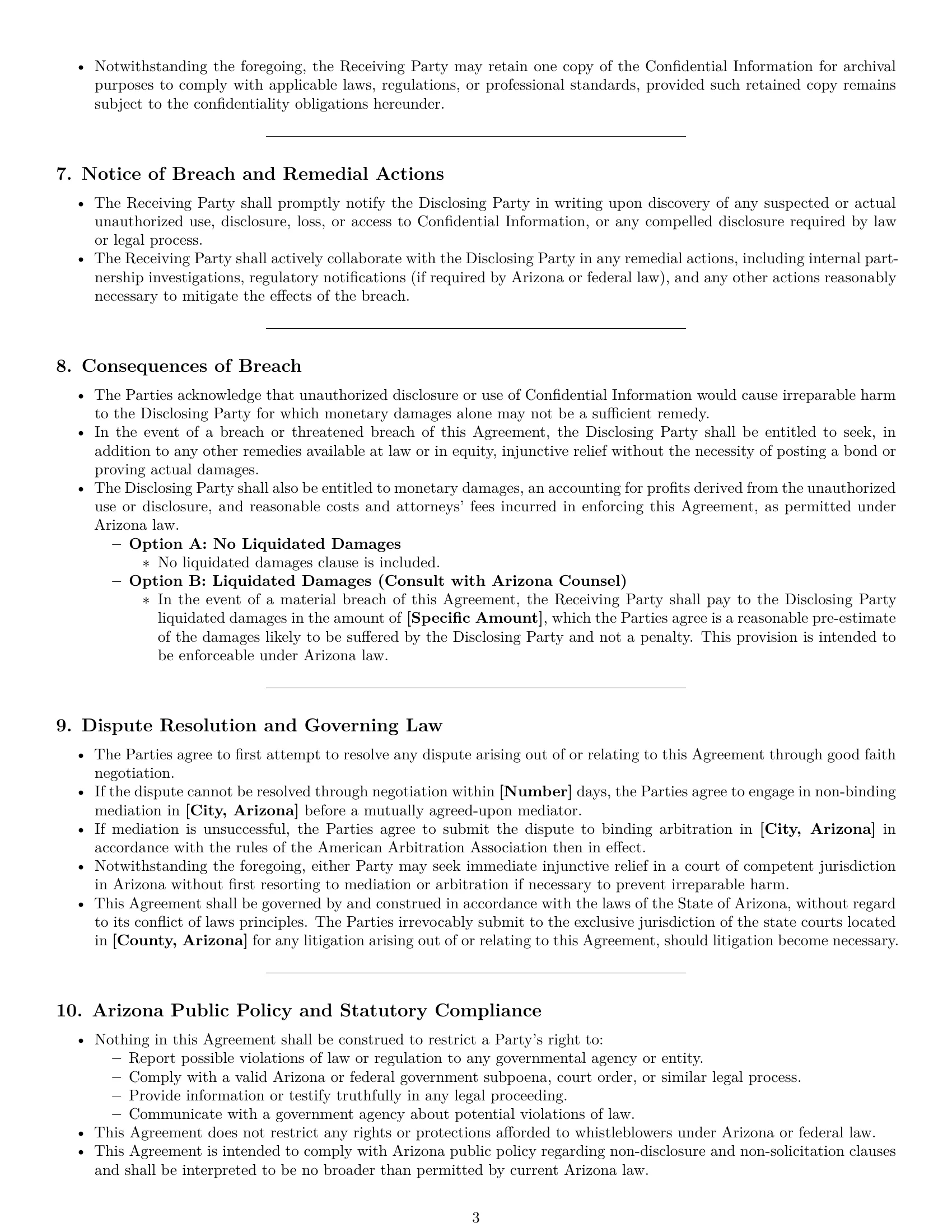 Preview page 3 of Pro Arizona partnership nda template