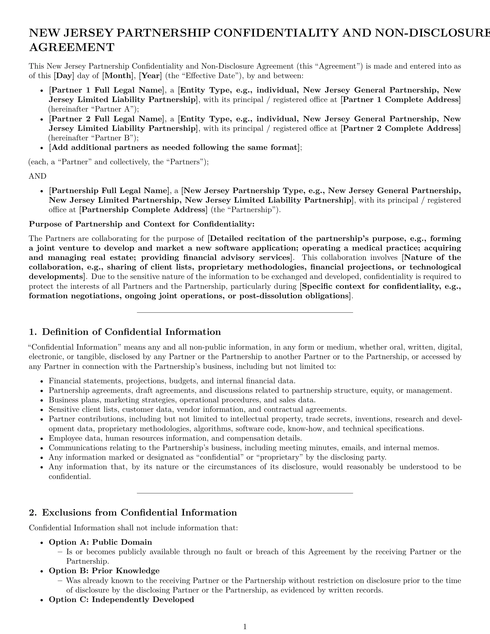 Preview page 1 of Pro New Jersey partnership nda template