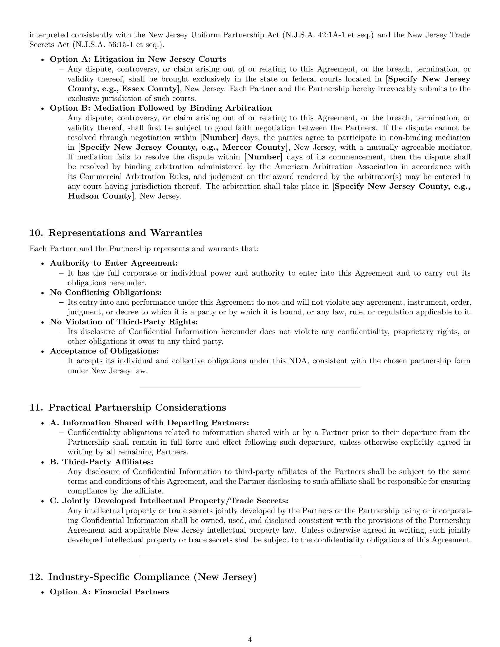 Preview page 4 of Pro New Jersey partnership nda template