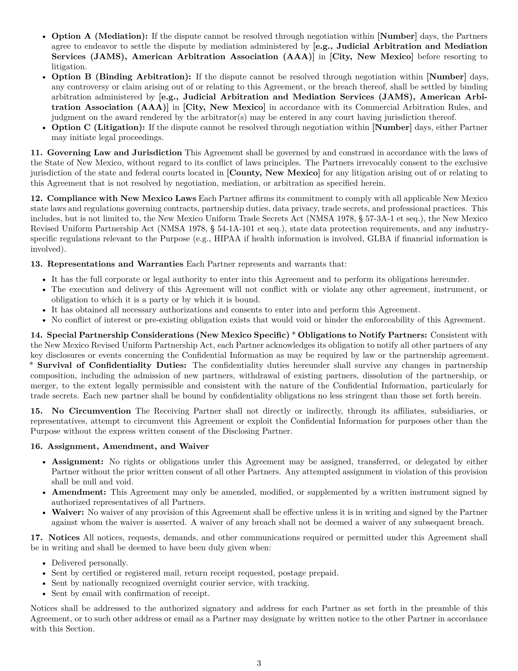 Preview page 3 of Pro New Mexico partnership nda template
