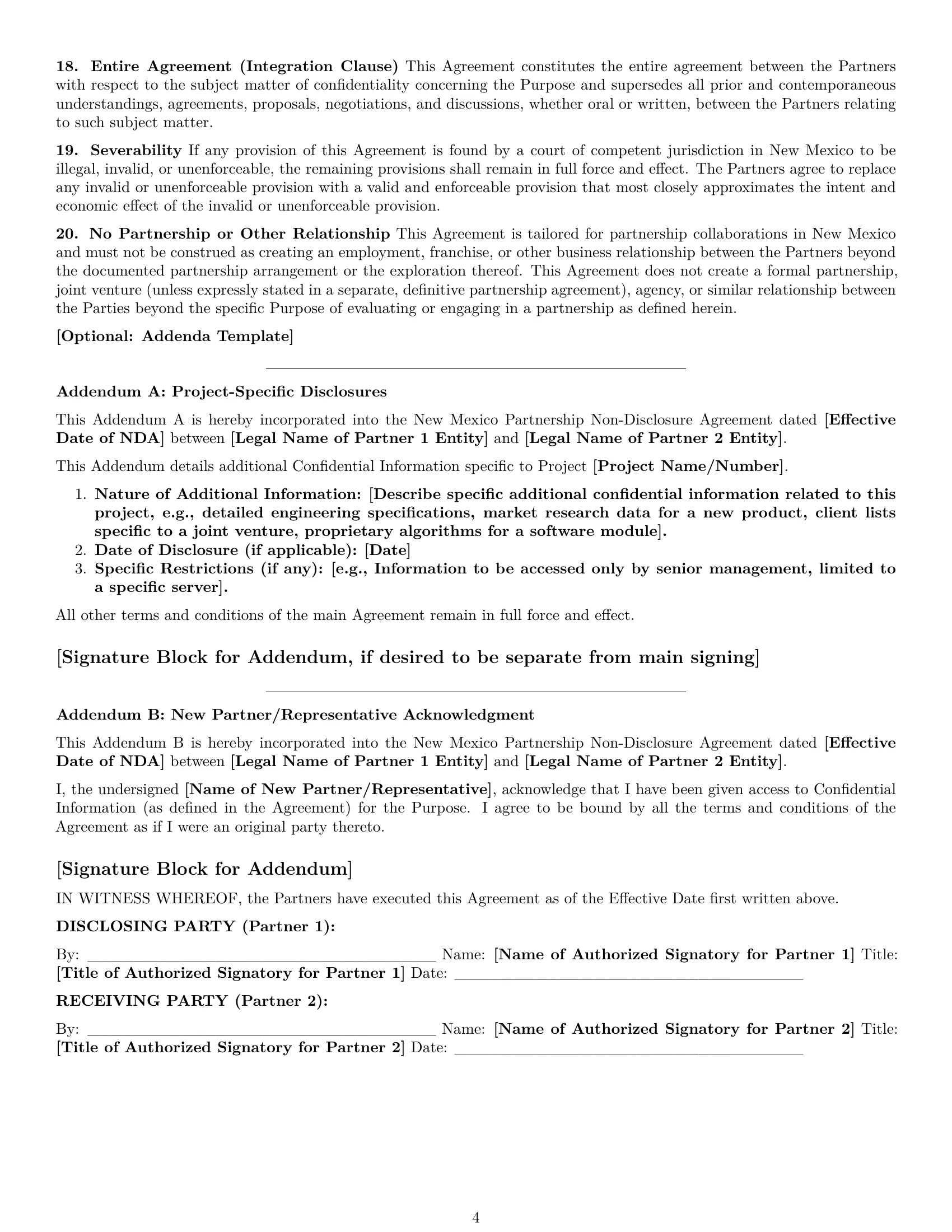 Preview page 4 of Pro New Mexico partnership nda template