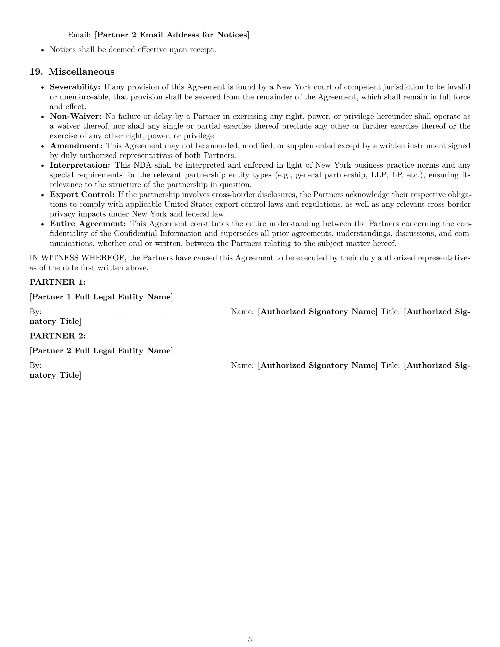 Preview page 5 of Pro New York partnership nda template
