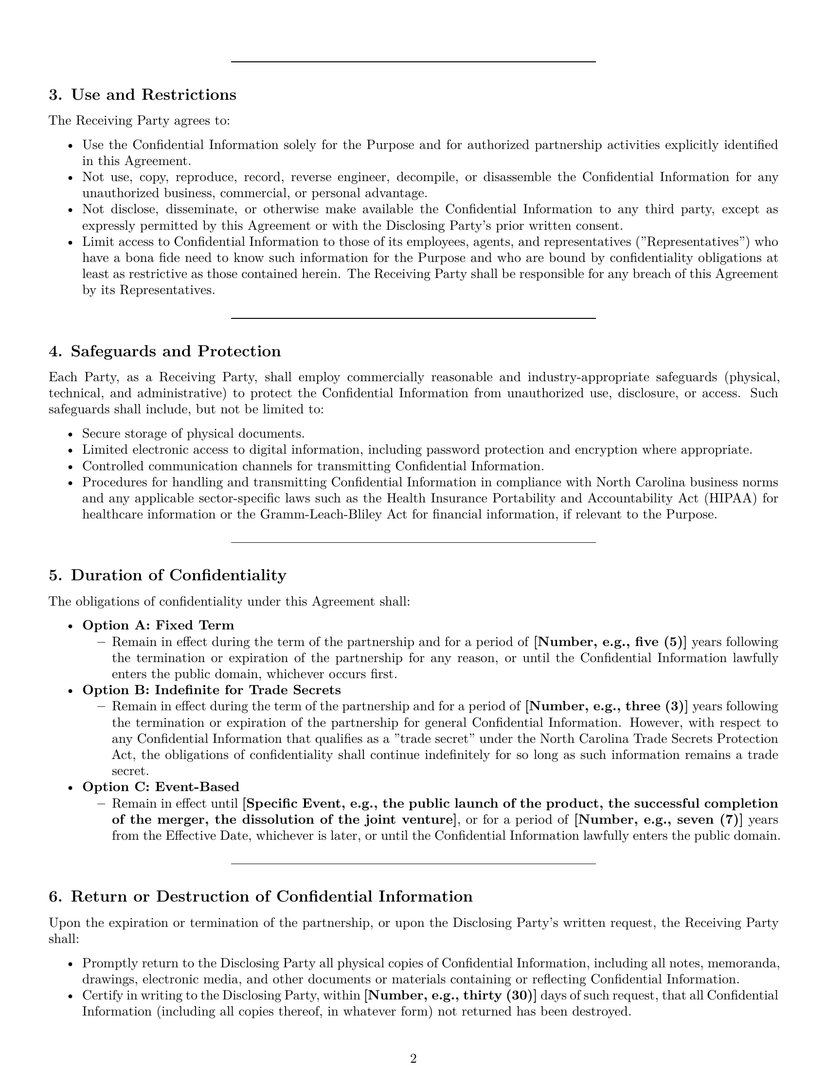Preview page 2 of Pro North Carolina partnership nda template