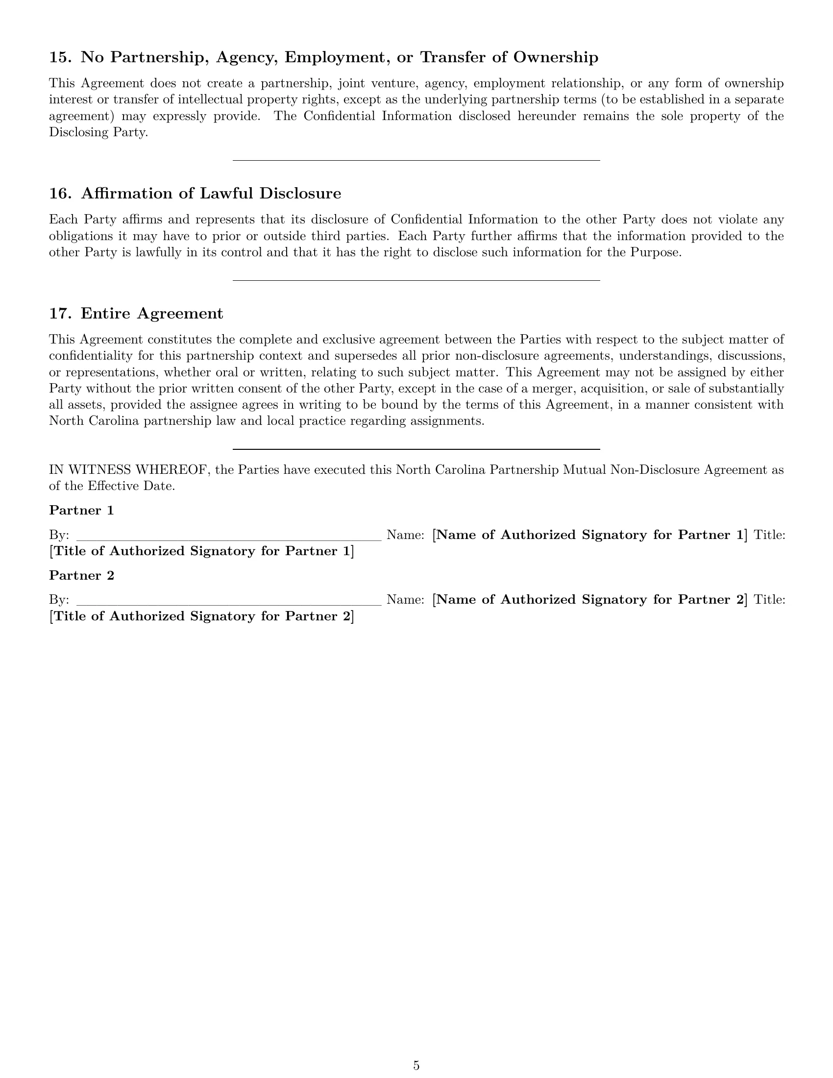 Preview page 5 of Pro North Carolina partnership nda template