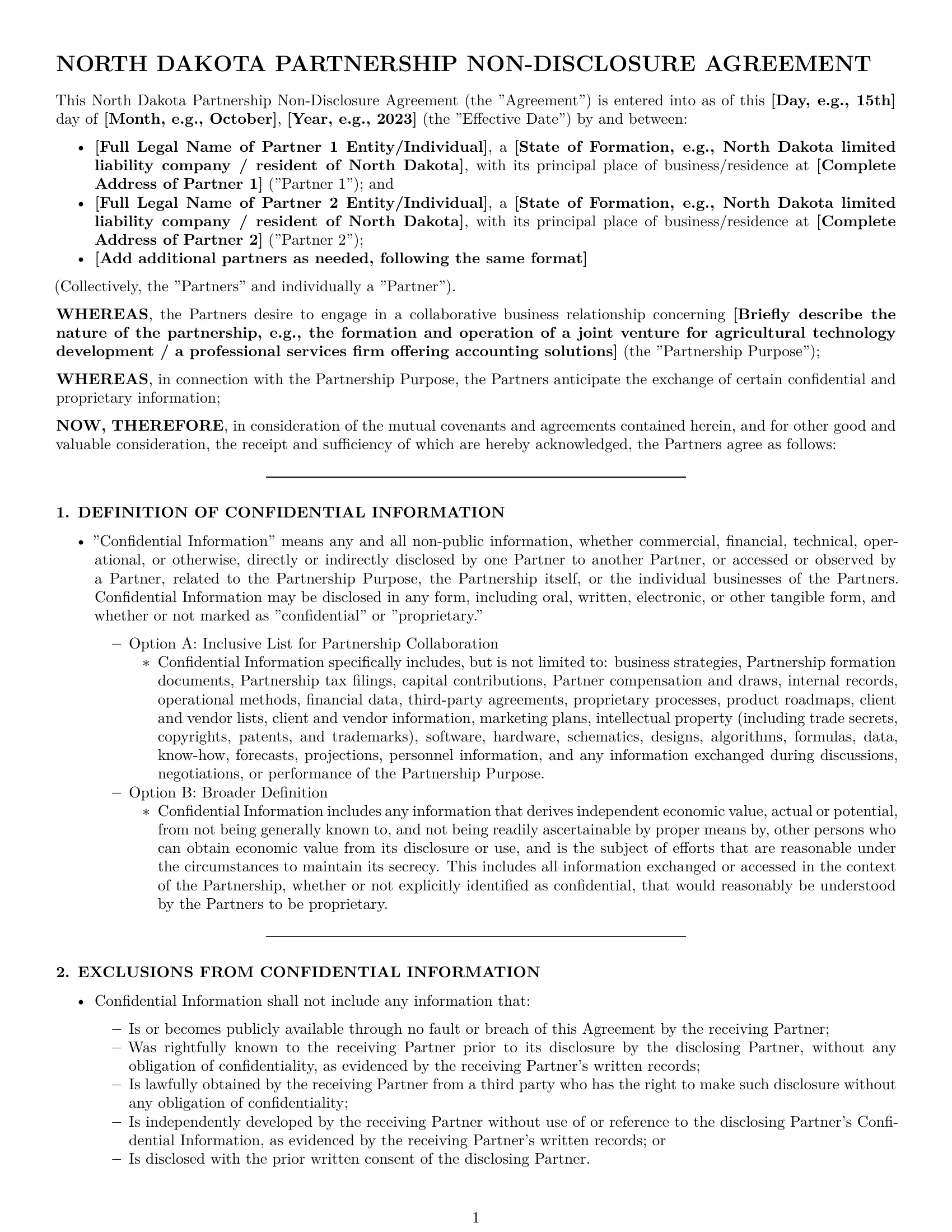 Preview page 1 of Pro North Dakota partnership nda template