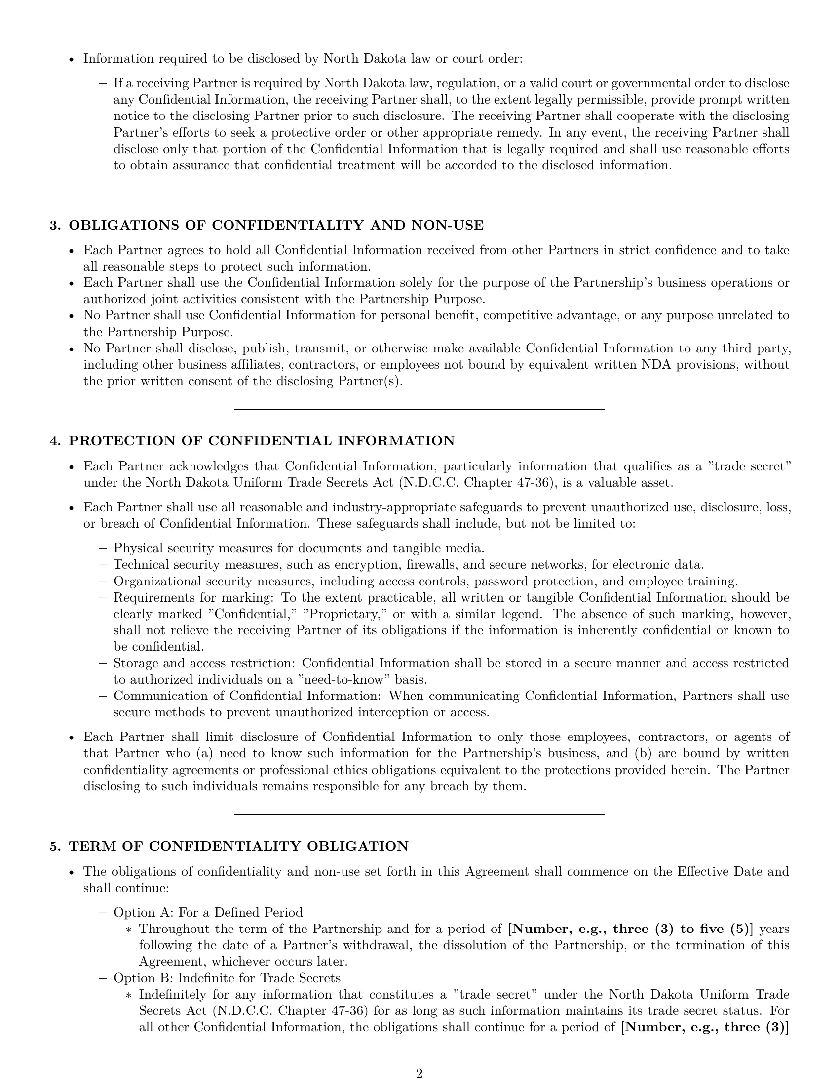 Preview page 2 of Pro North Dakota partnership nda template