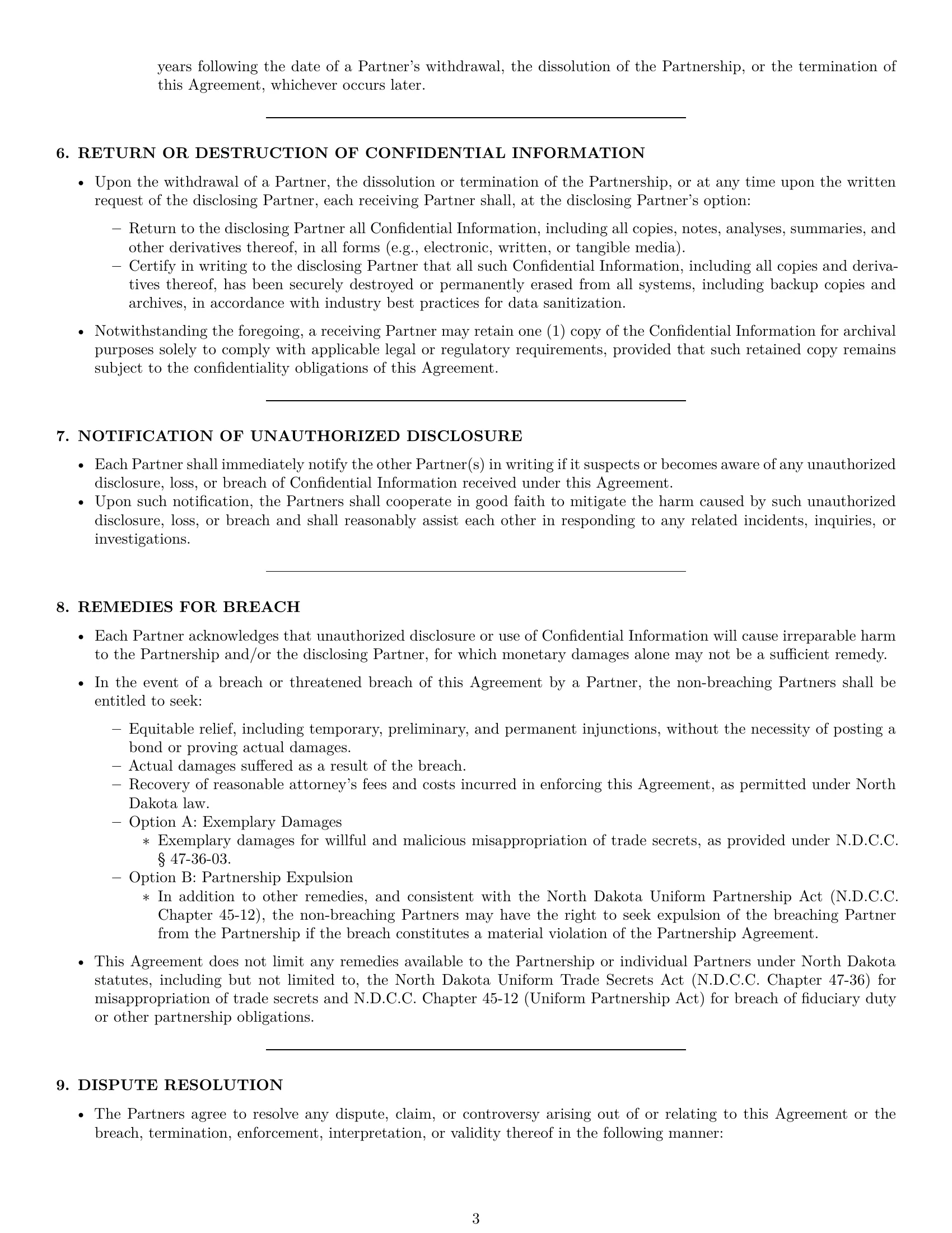 Preview page 3 of Pro North Dakota partnership nda template