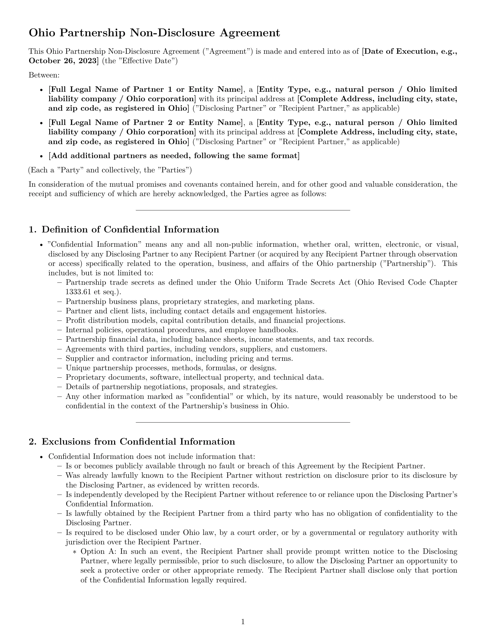 Preview page 1 of Pro Ohio partnership nda template
