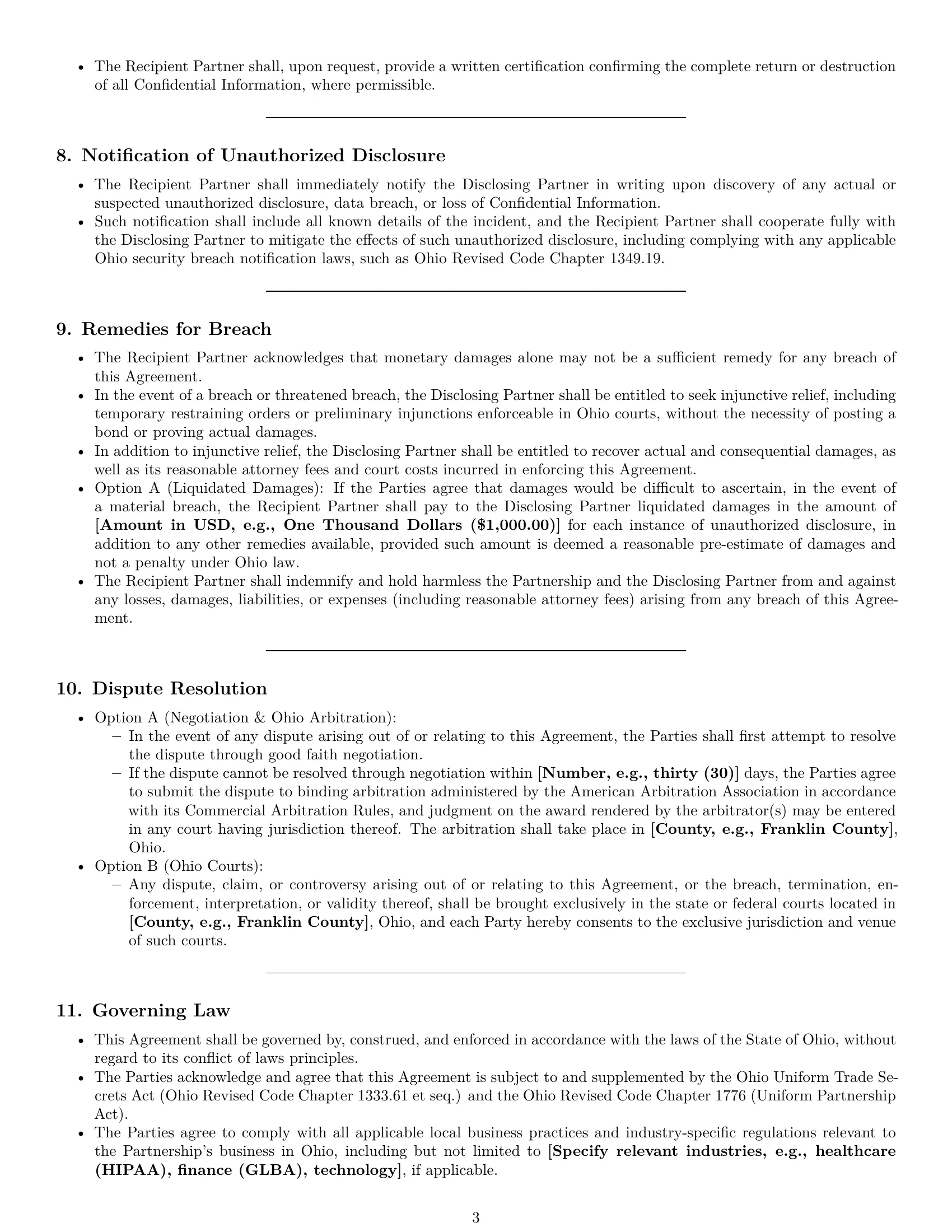 Preview page 3 of Pro Ohio partnership nda template