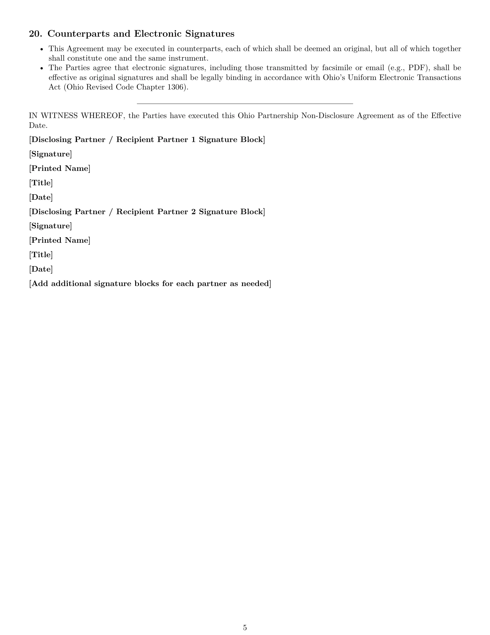 Preview page 5 of Pro Ohio partnership nda template