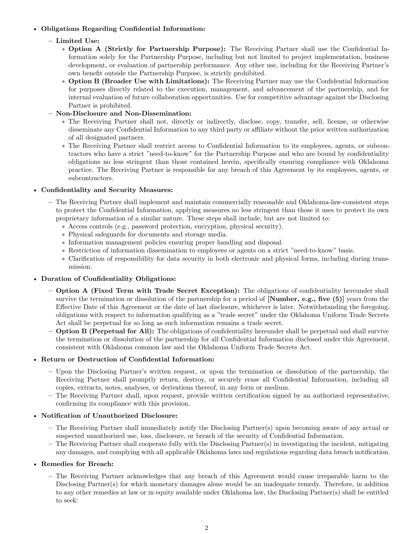 Preview page 2 of Pro Oklahoma partnership nda template