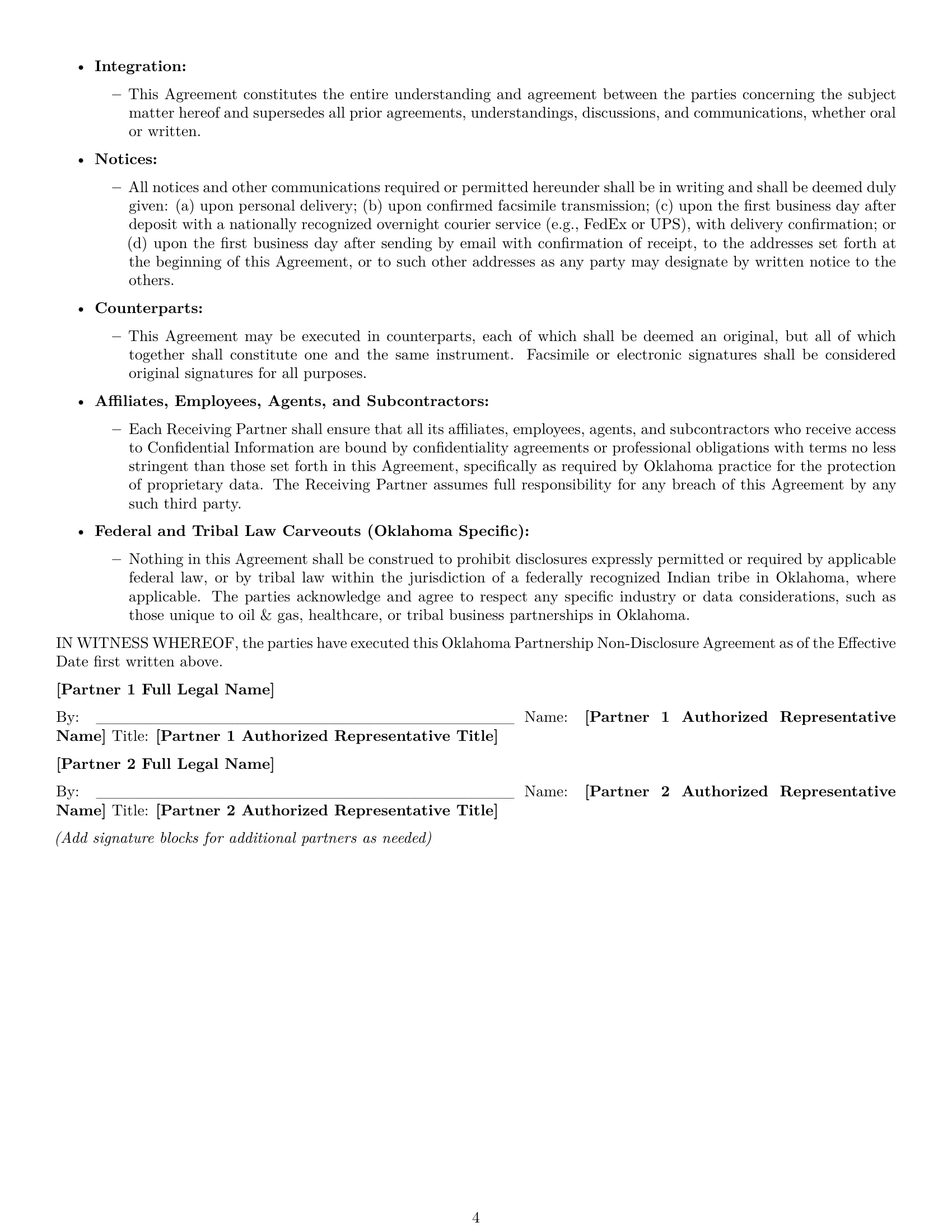 Preview page 4 of Pro Oklahoma partnership nda template