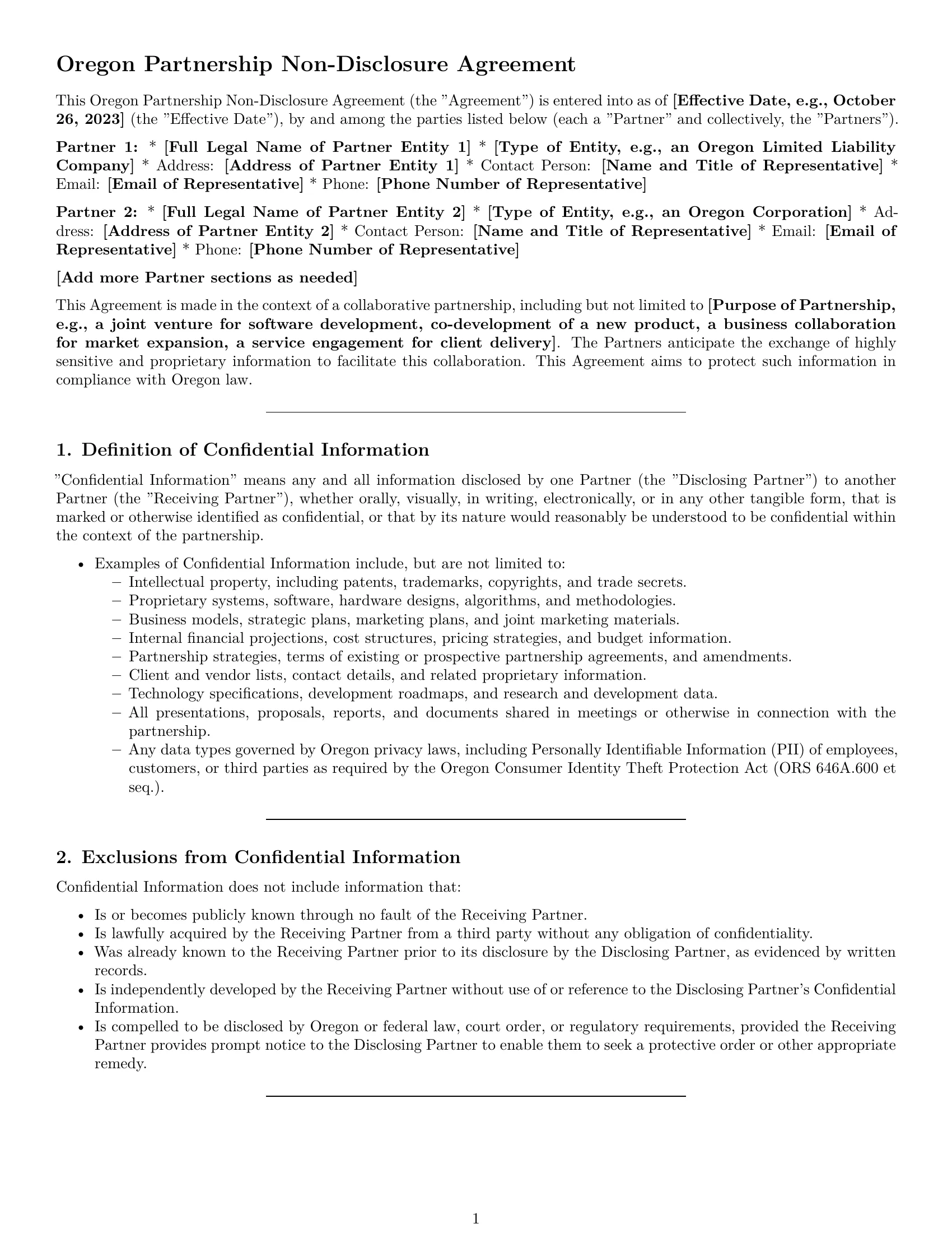 Preview page 1 of Pro Oregon partnership nda template