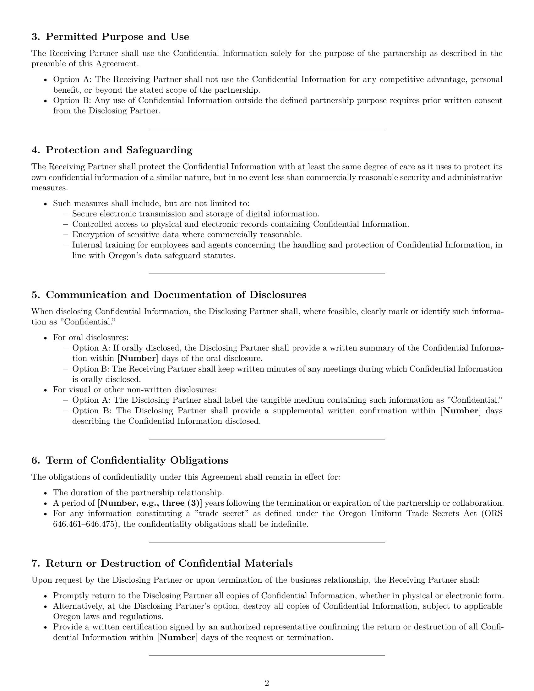 Preview page 2 of Pro Oregon partnership nda template