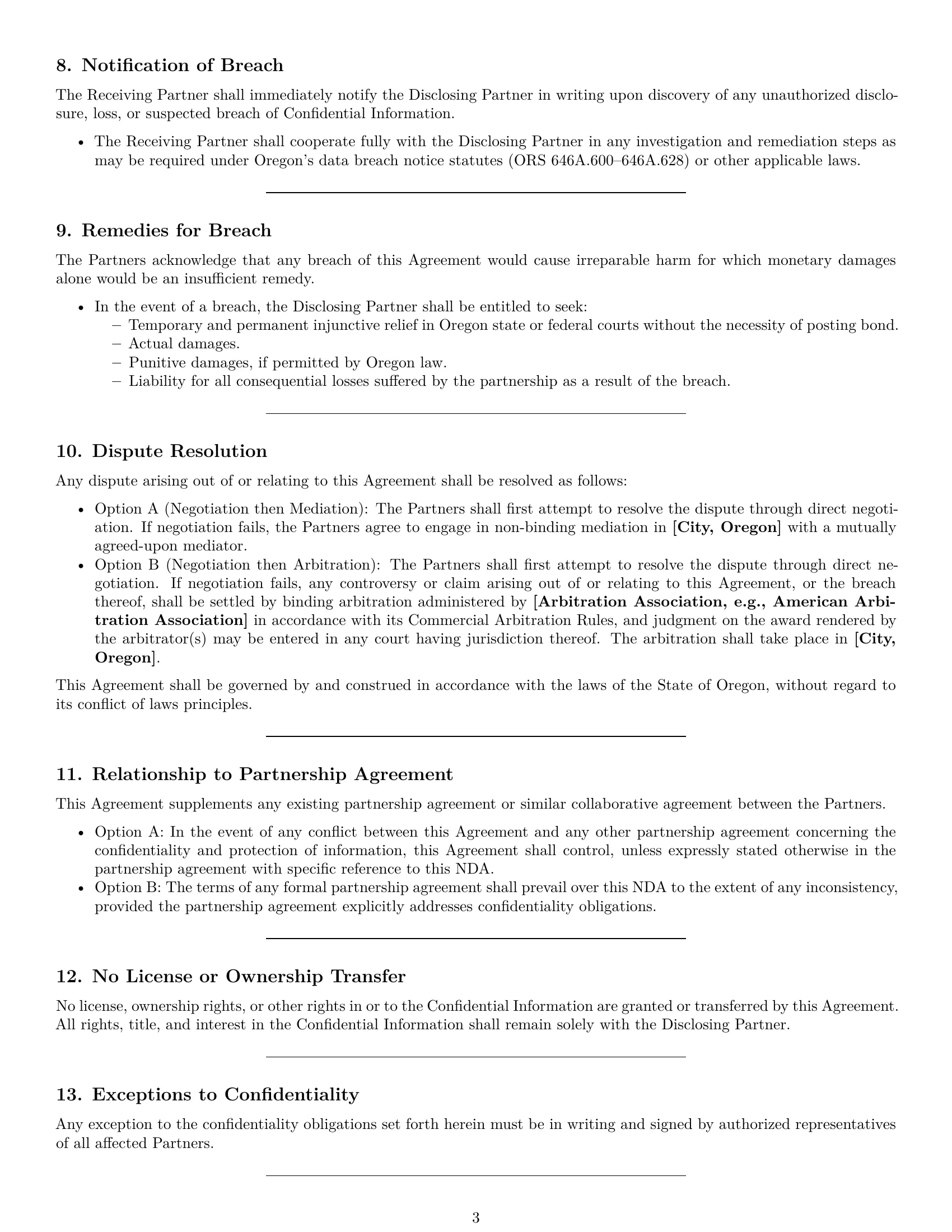Preview page 3 of Pro Oregon partnership nda template