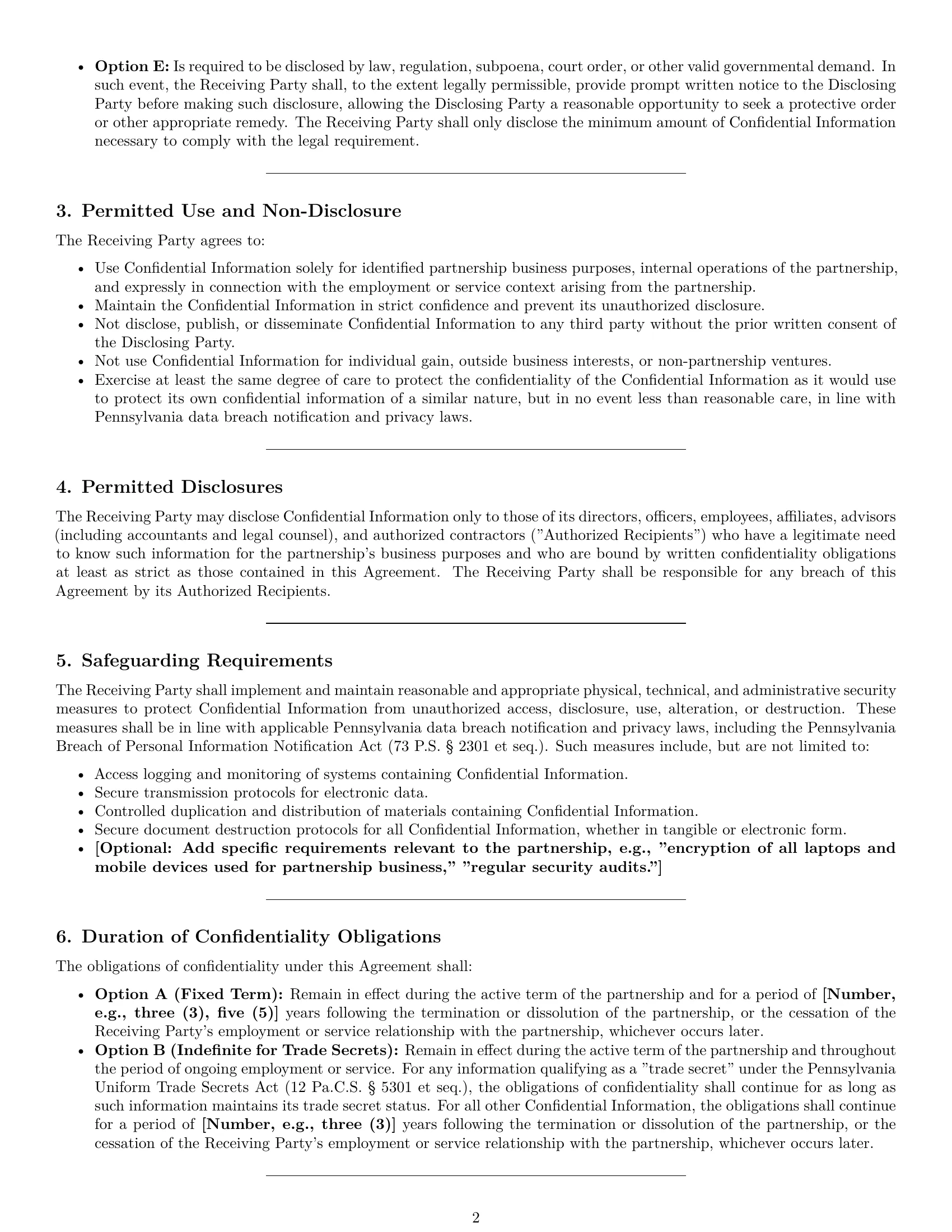 Preview page 2 of Pro Pennsylvania partnership nda template