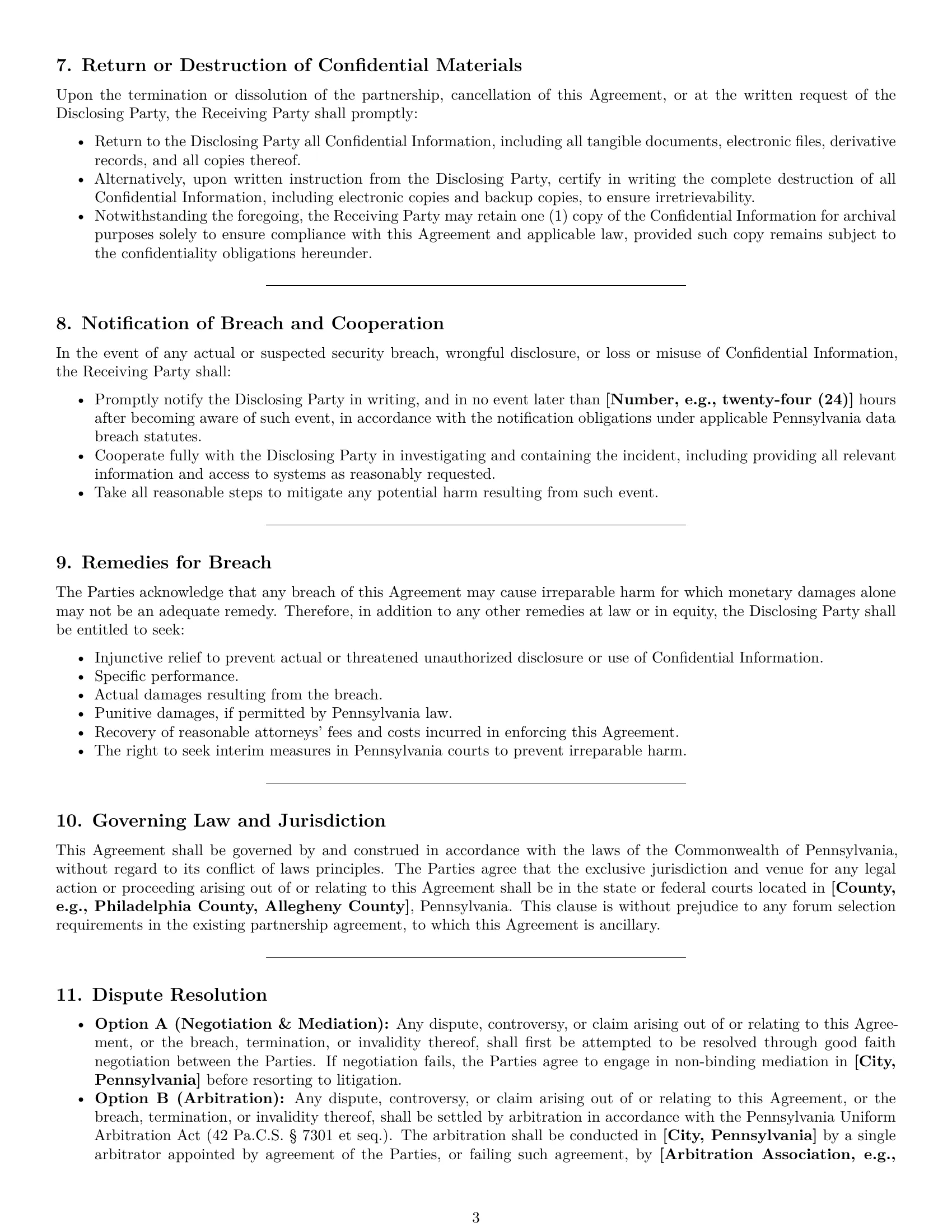 Preview page 3 of Pro Pennsylvania partnership nda template